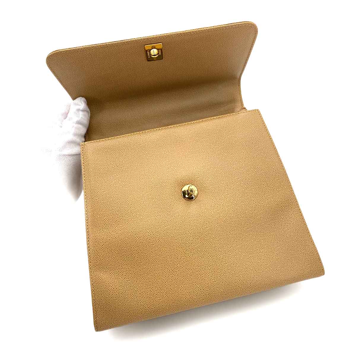 CHANEL VINTAGE TWIST SHOULDER BAG BEIGE CAVIAR SKIN 90243307