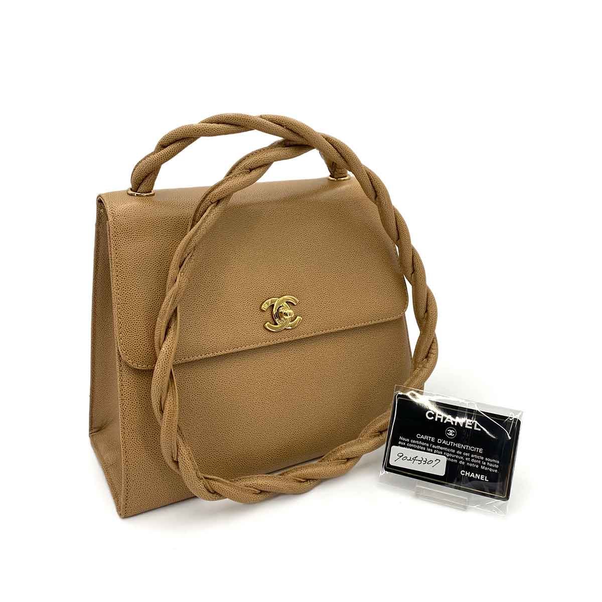 CHANEL VINTAGE TWIST SHOULDER BAG BEIGE CAVIAR SKIN 90243307