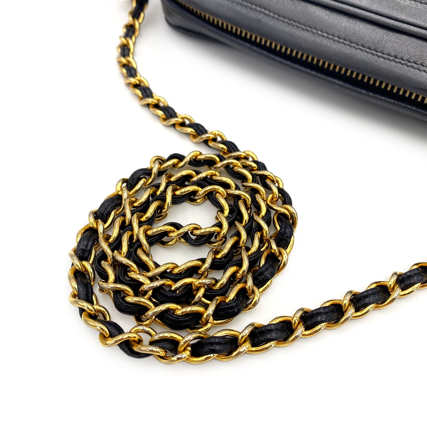 CHANEL VINTAGE FRINGE CHAIN SHOULDER BAG BLACK LAMB SKIN 90243352