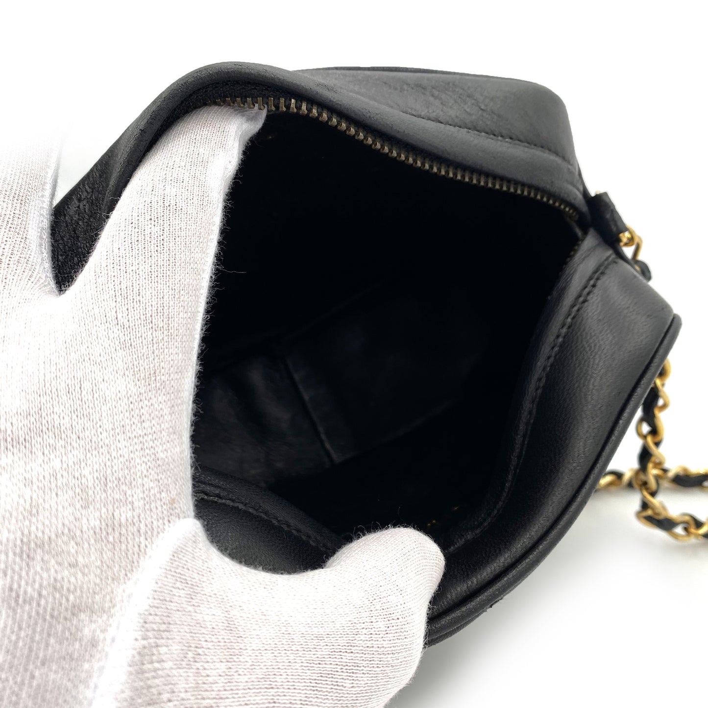 CHANEL VINTAGE MATELASSE FRINGE CHAIN SHOULDER BAG BLACK LAMB SKIN 90243363