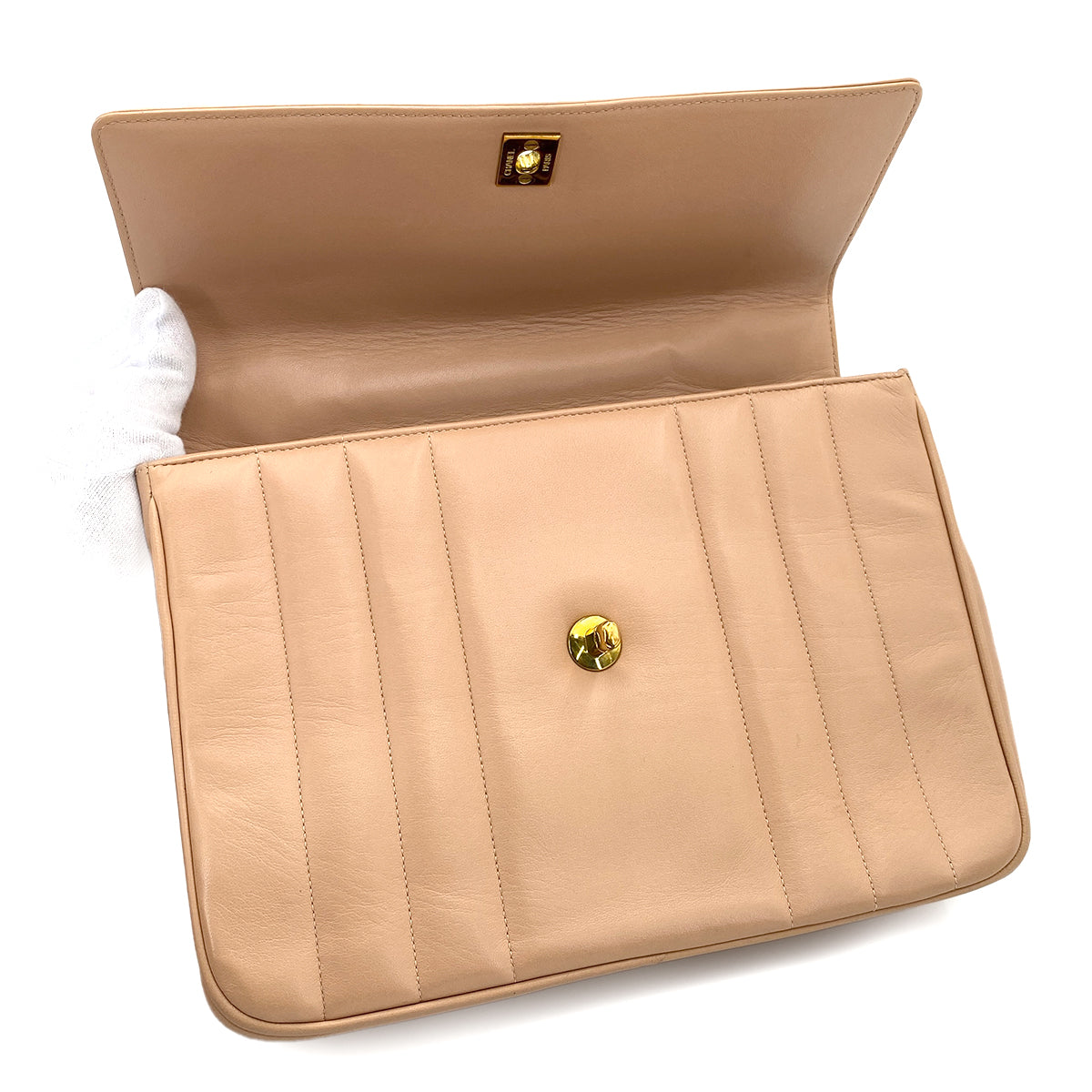 CHANEL VINTAGE MADEMOISELLE HAND BAG BEIGE LAMB SKIN 90243420