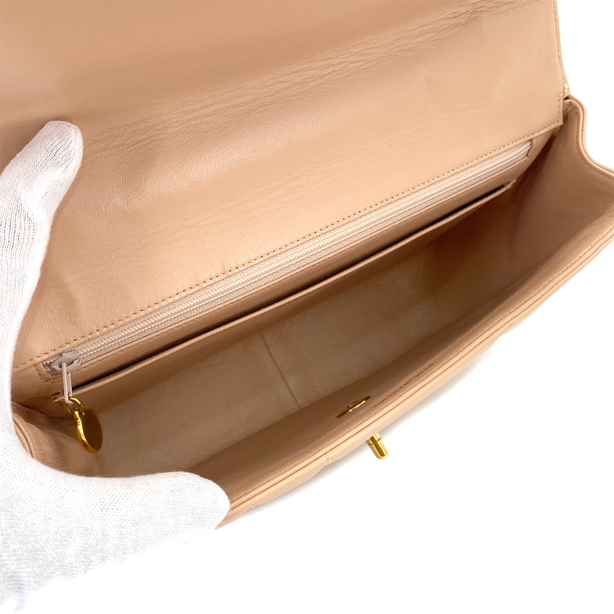 CHANEL VINTAGE MADEMOISELLE HAND BAG BEIGE LAMB SKIN 90243420