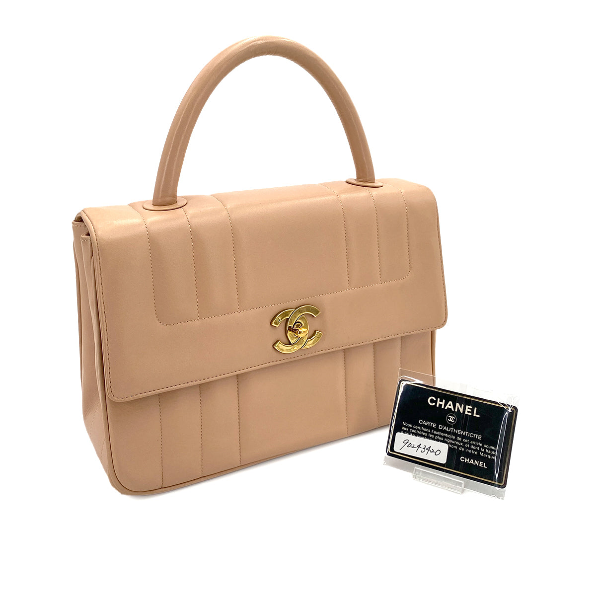 CHANEL VINTAGE MADEMOISELLE HAND BAG BEIGE LAMB SKIN 90243420