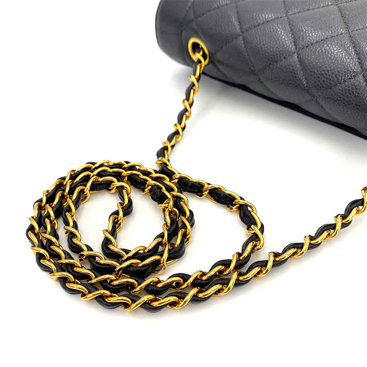 CHANEL VINTAGE MATELASSE CHAIN SHOULDER BAG BLACK CAVIAR SKIN 90243424