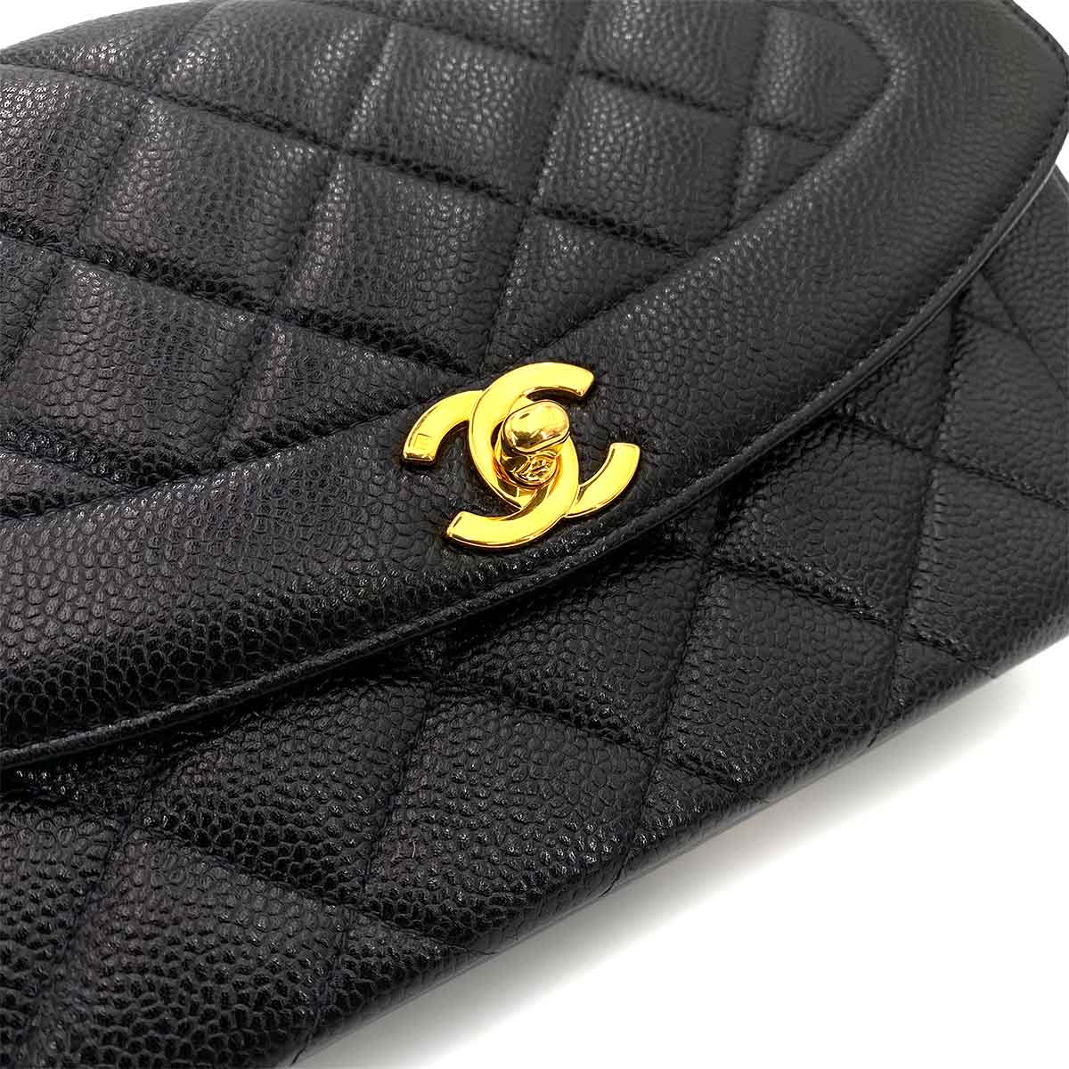 CHANEL VINTAGE MATELASSE CHAIN SHOULDER BAG BLACK CAVIAR SKIN 90243424