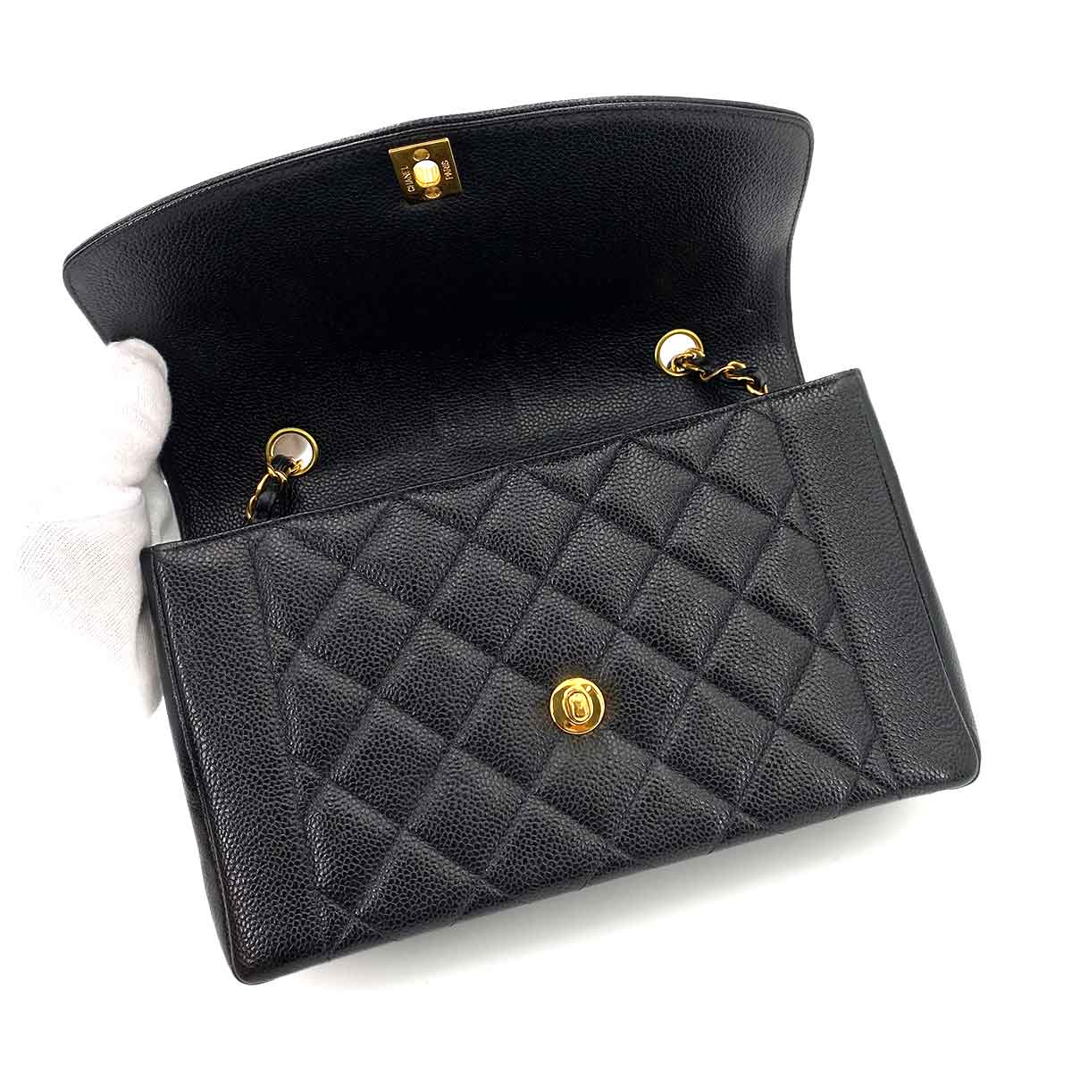 CHANEL VINTAGE MATELASSE CHAIN SHOULDER BAG BLACK CAVIAR SKIN 90243424
