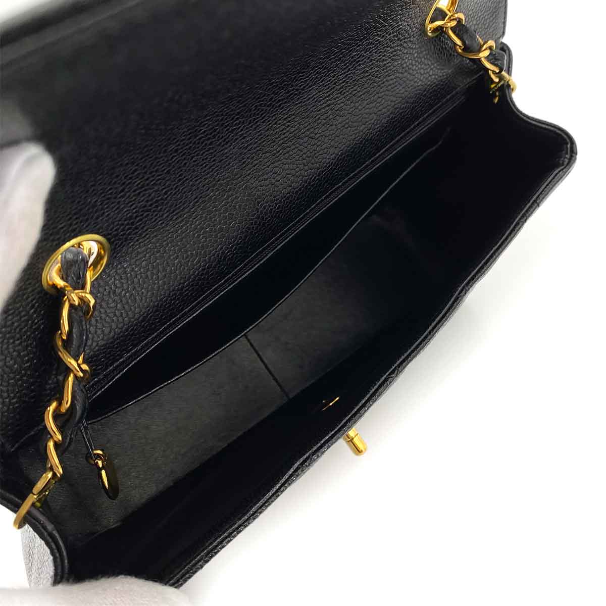 CHANEL VINTAGE MATELASSE CHAIN SHOULDER BAG BLACK CAVIAR SKIN 90243424