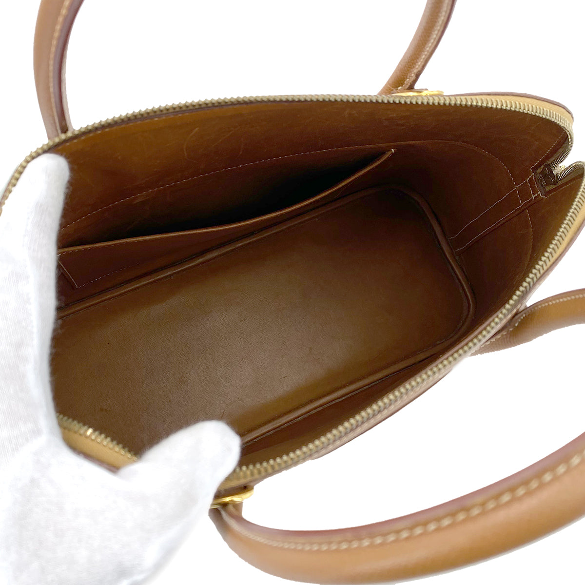 HERMES BOLIDE 35 GOLD COUCHEVEL HAND BAG □F 90243428
