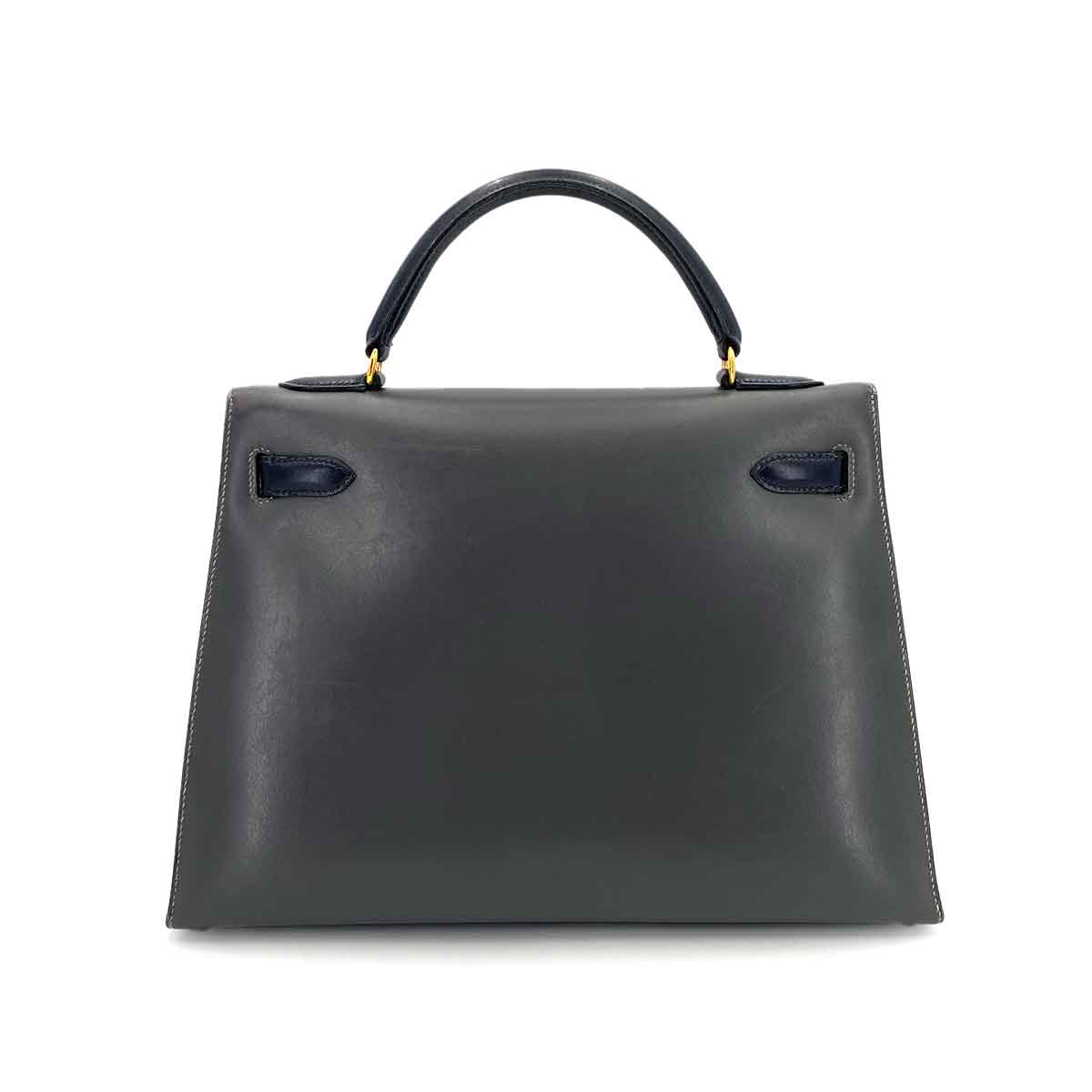 HERMES KELLY 32 SELLIER GRAY NAVY BOXCALF HAND BAG 〇W 90243430