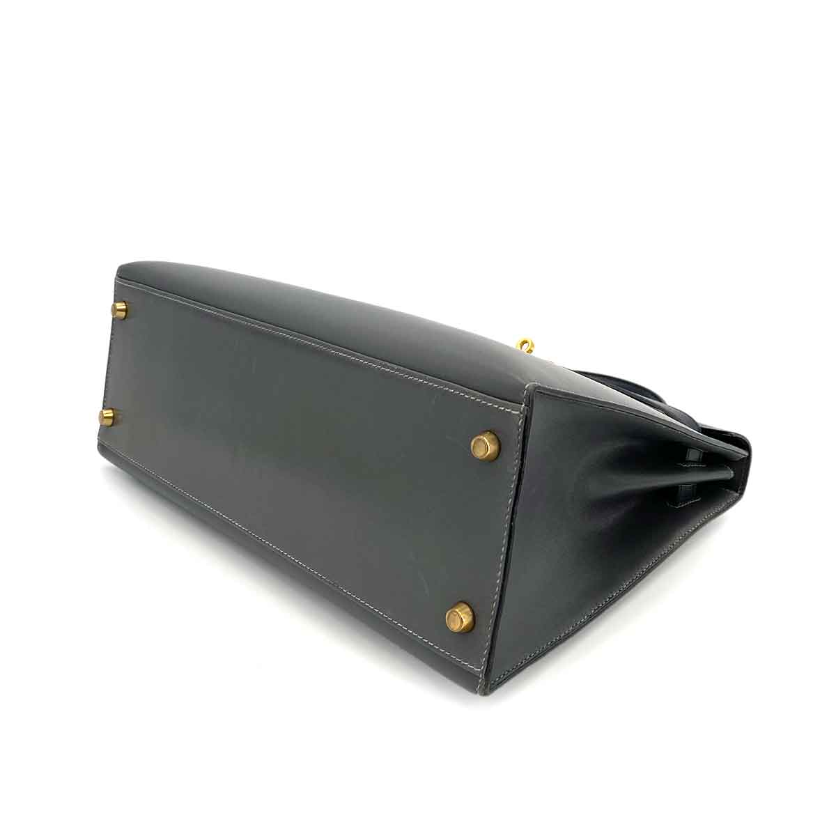 HERMES KELLY 32 SELLIER GRAY NAVY BOXCALF HAND BAG 〇W 90243430