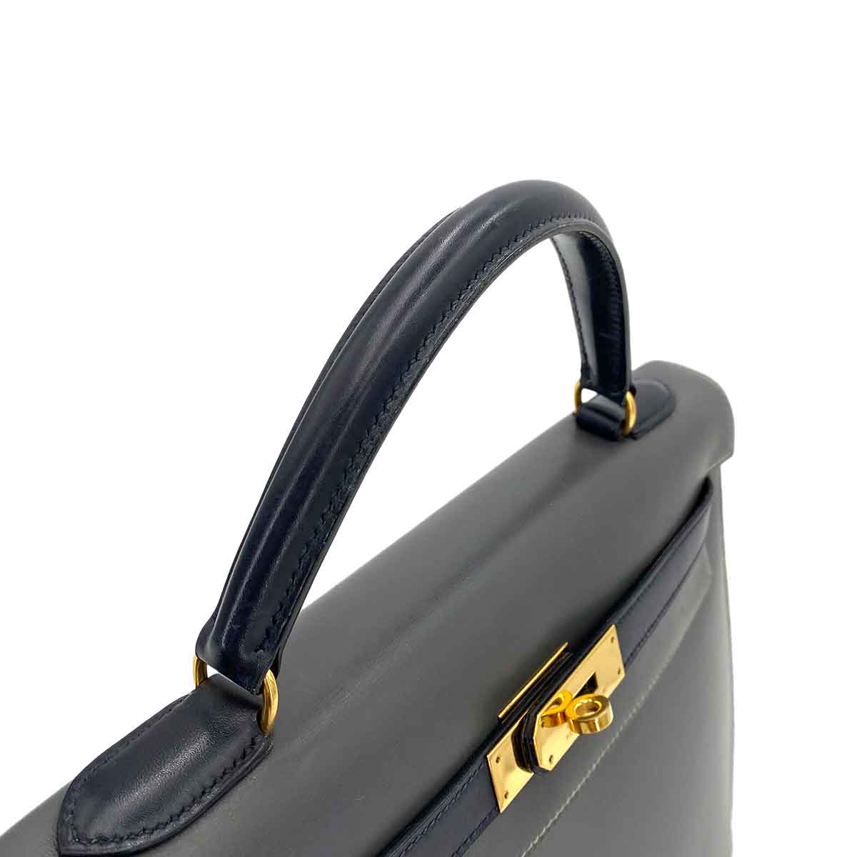 HERMES KELLY 32 SELLIER GRAY NAVY BOXCALF HAND BAG 〇W 90243430