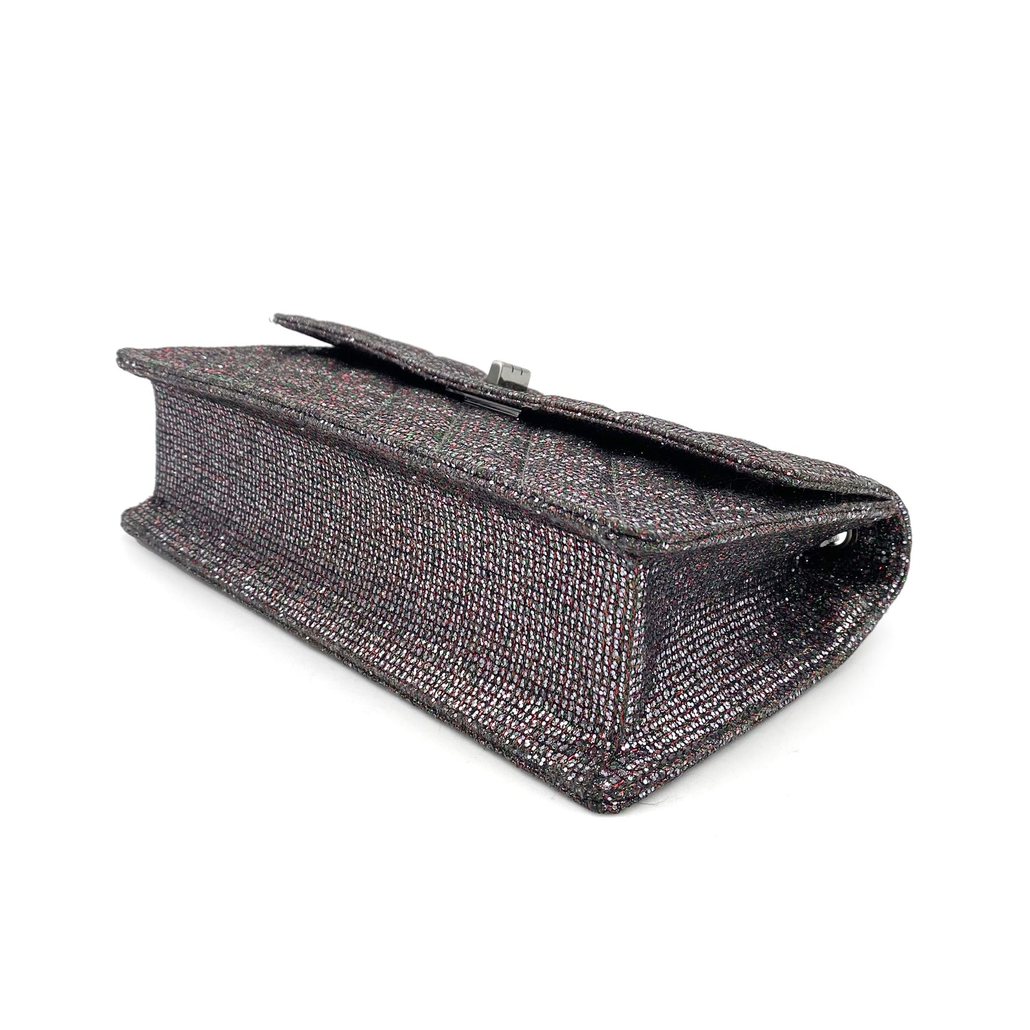 CHANEL 2.55 CHAIN SHOULDER BAG SILVER GLITTER SEQUINS 90243434