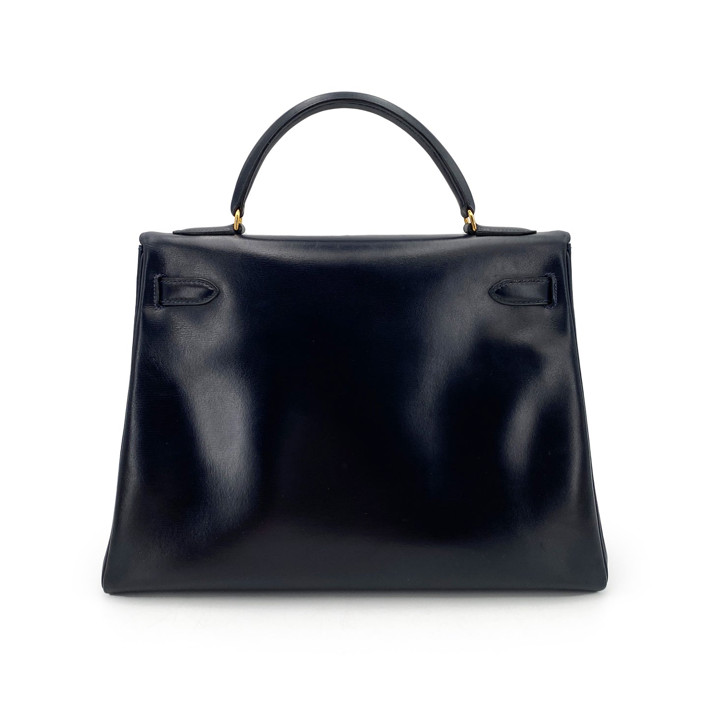 HERMES KELLY 32 RETOURNE NAVY BOXCALF HAND SHOULDER BAG 〇H 90243547