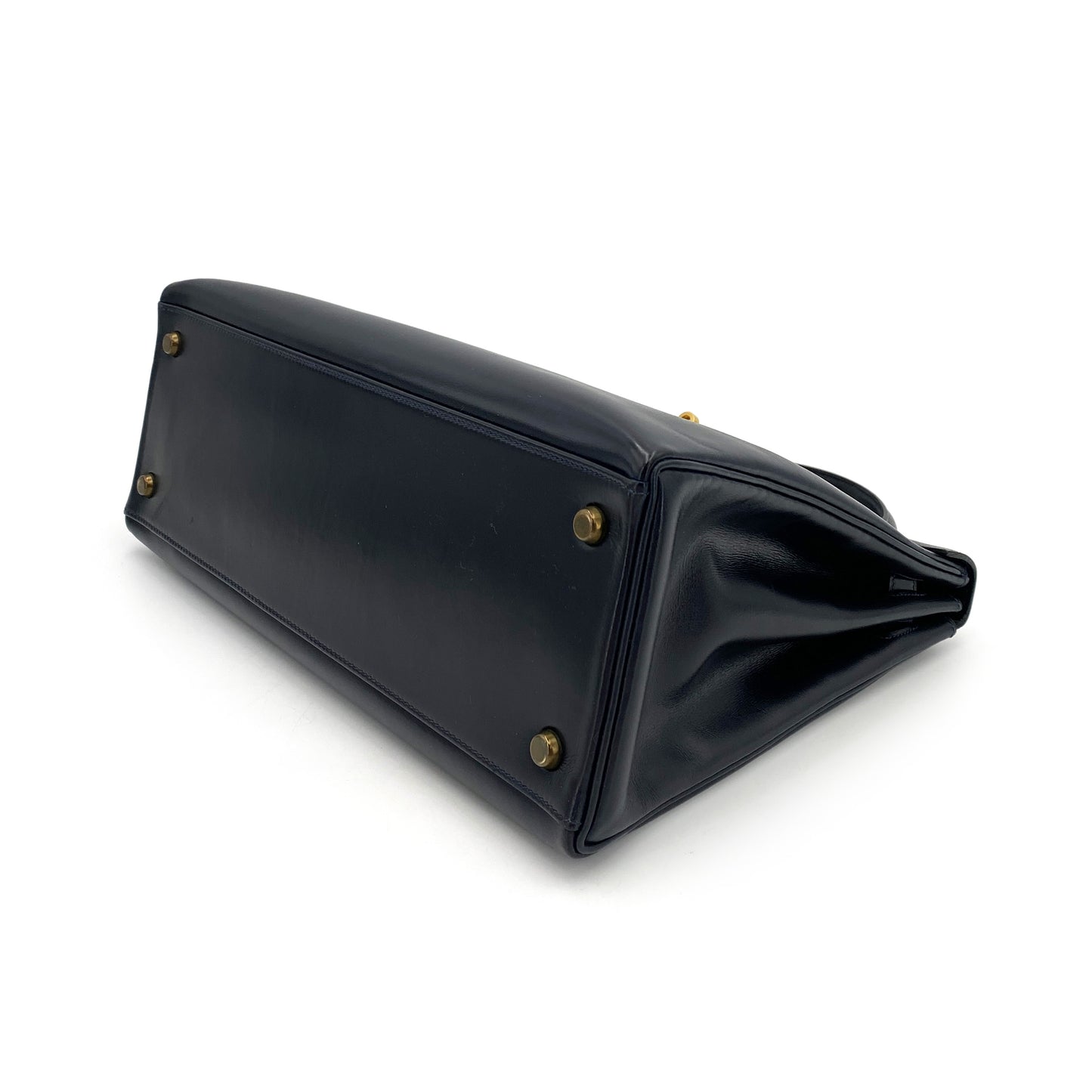 HERMES KELLY 32 RETOURNE NAVY BOXCALF HAND SHOULDER BAG 〇H 90243547