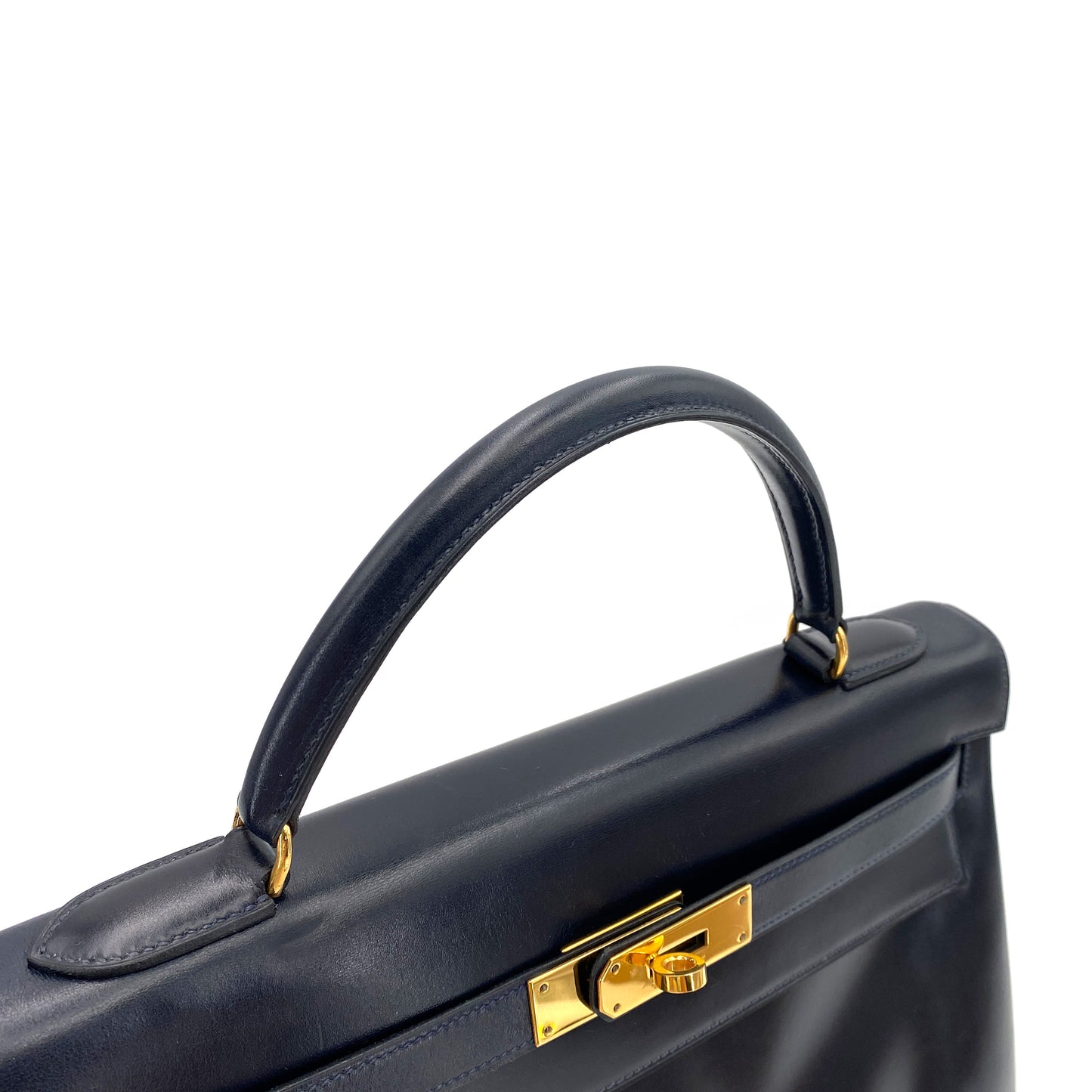 HERMES KELLY 32 RETOURNE NAVY BOXCALF HAND SHOULDER BAG 〇H 90243547