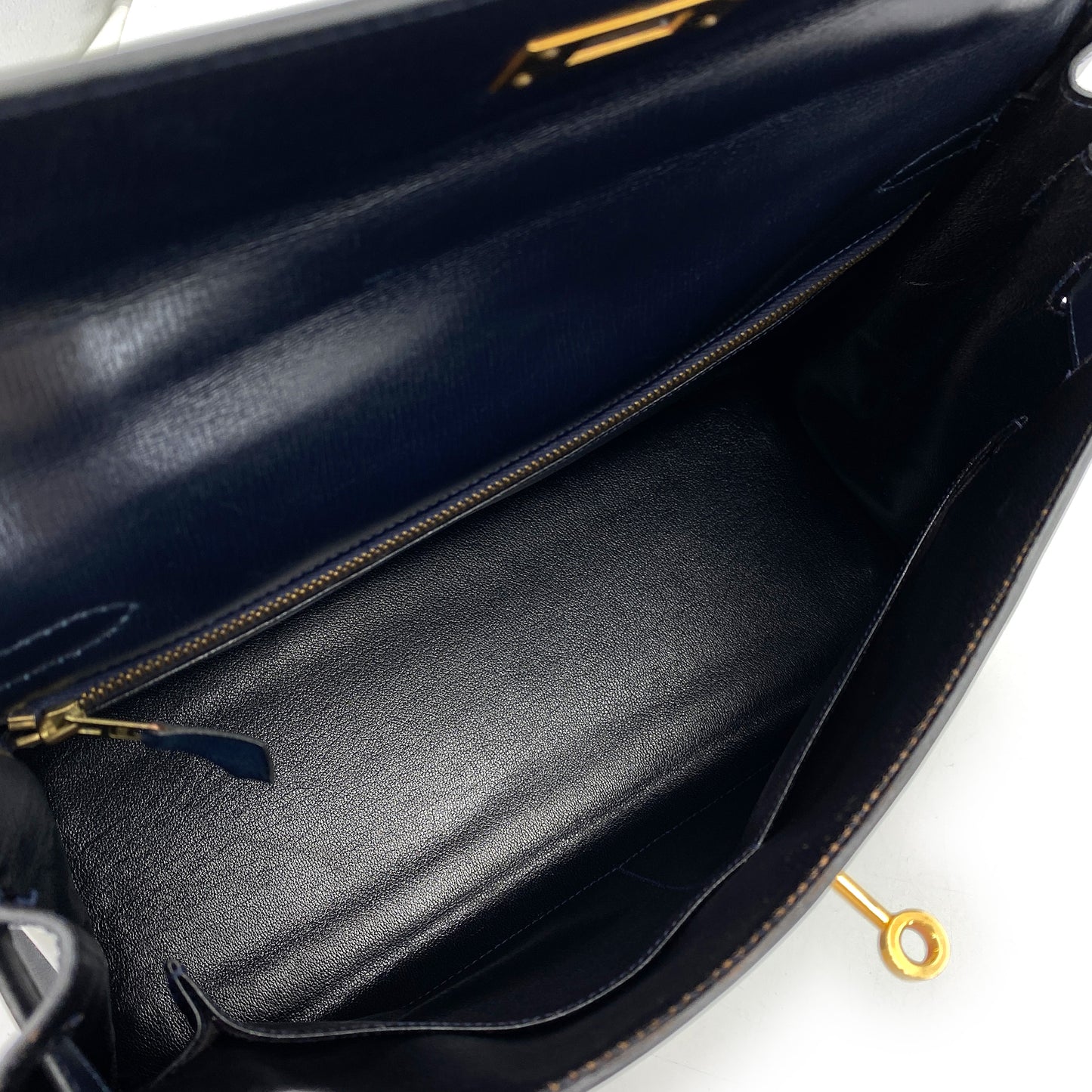 HERMES KELLY 32 RETOURNE NAVY BOXCALF HAND SHOULDER BAG 〇H 90243547
