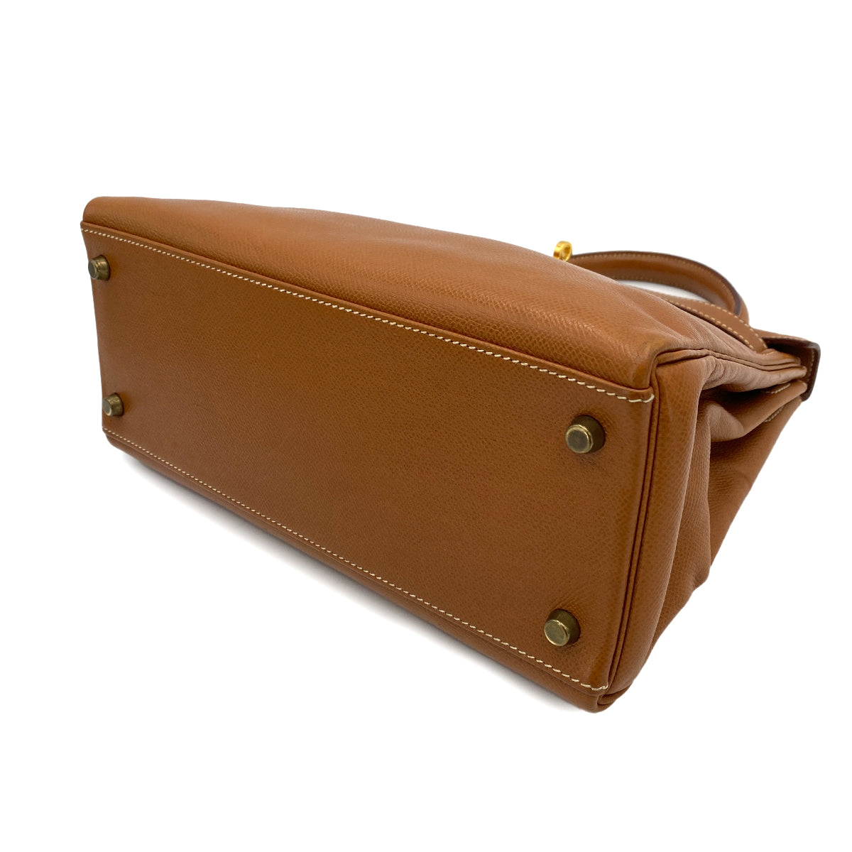 HERMES KELLY 28 RETOURNE GOLD COUCHEVEL HAND SHOULDER BAG 〇U 90243549