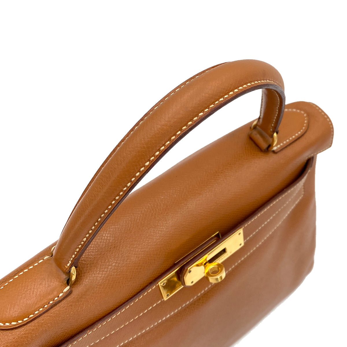 HERMES KELLY 28 RETOURNE GOLD COUCHEVEL HAND SHOULDER BAG 〇U 90243549