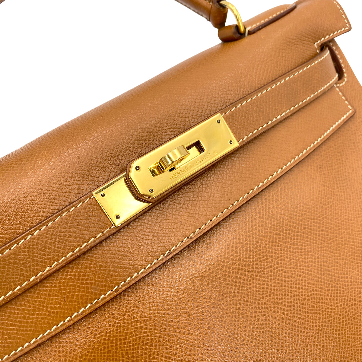 HERMES KELLY 28 RETOURNE GOLD COUCHEVEL HAND SHOULDER BAG 〇U 90243549