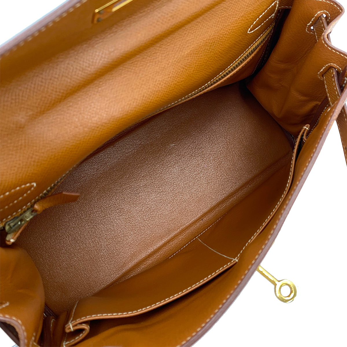 HERMES KELLY 28 RETOURNE GOLD COUCHEVEL HAND SHOULDER BAG 〇U 90243549
