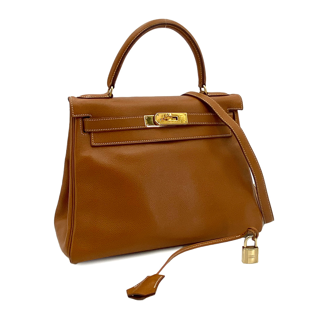 HERMES KELLY 28 RETOURNE GOLD COUCHEVEL HAND SHOULDER BAG 〇U 90243549