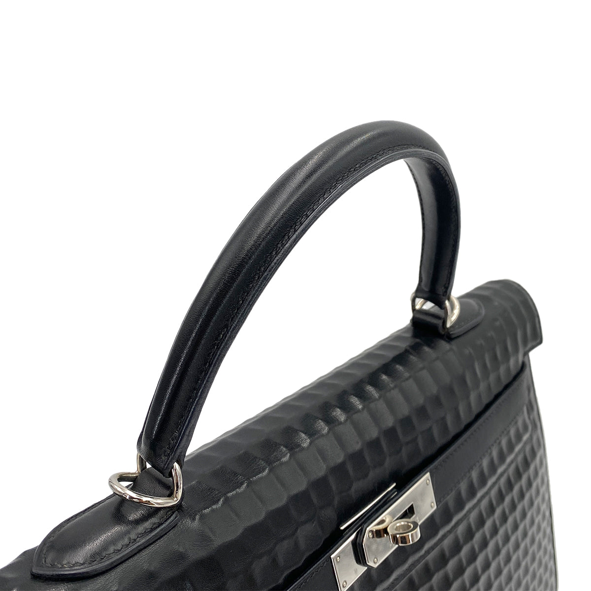 HERMES KELLY 35 WAFFLE BLACK DEUTCH HAND SHOULDER BAG □H 90243550
