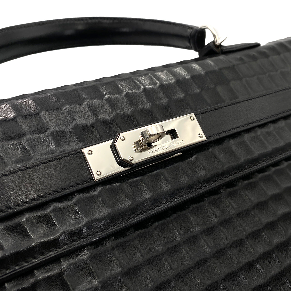 HERMES KELLY 35 WAFFLE BLACK DEUTCH HAND SHOULDER BAG □H 90243550