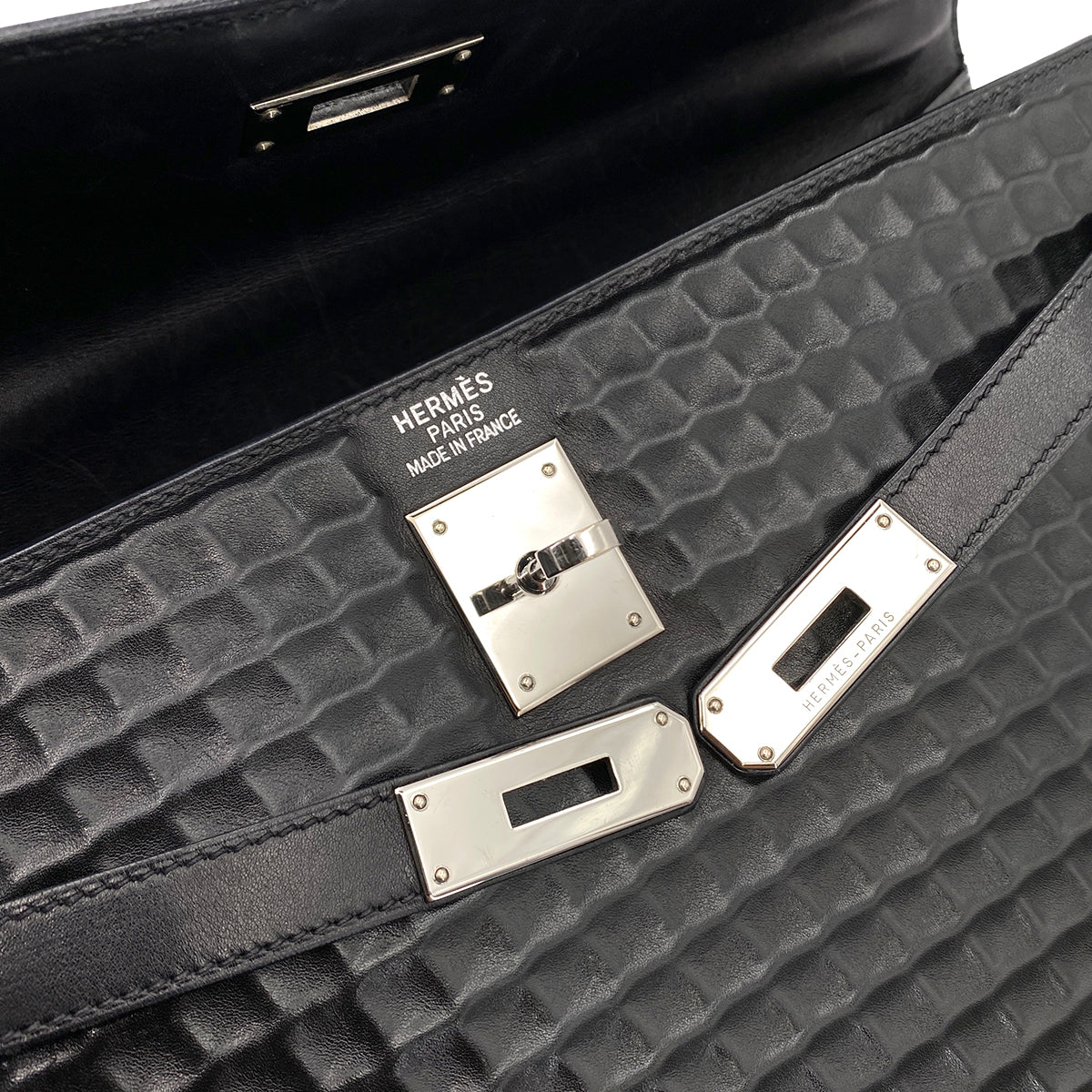 HERMES KELLY 35 WAFFLE BLACK DEUTCH HAND SHOULDER BAG □H 90243550