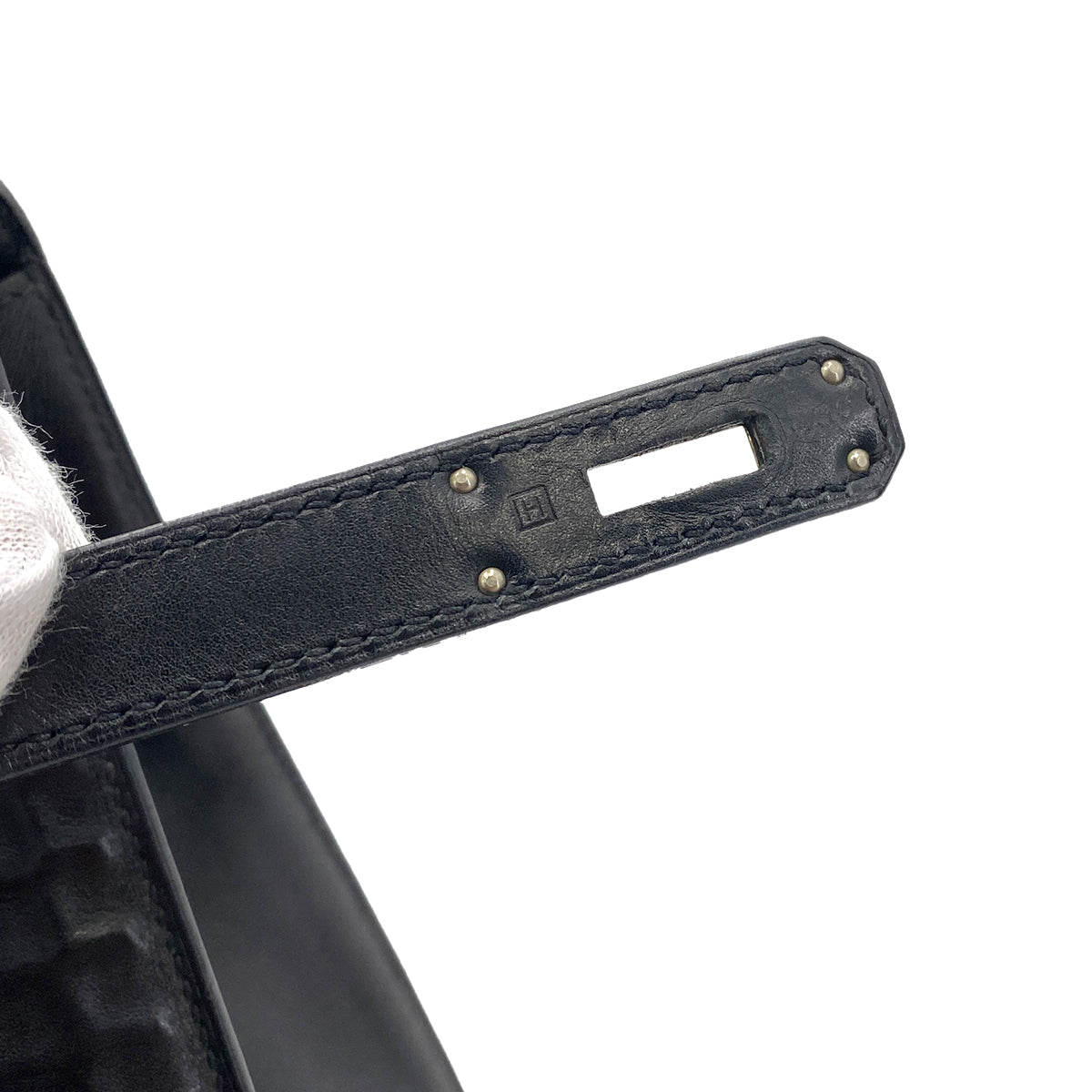 HERMES KELLY 35 WAFFLE BLACK DEUTCH HAND SHOULDER BAG □H 90243550
