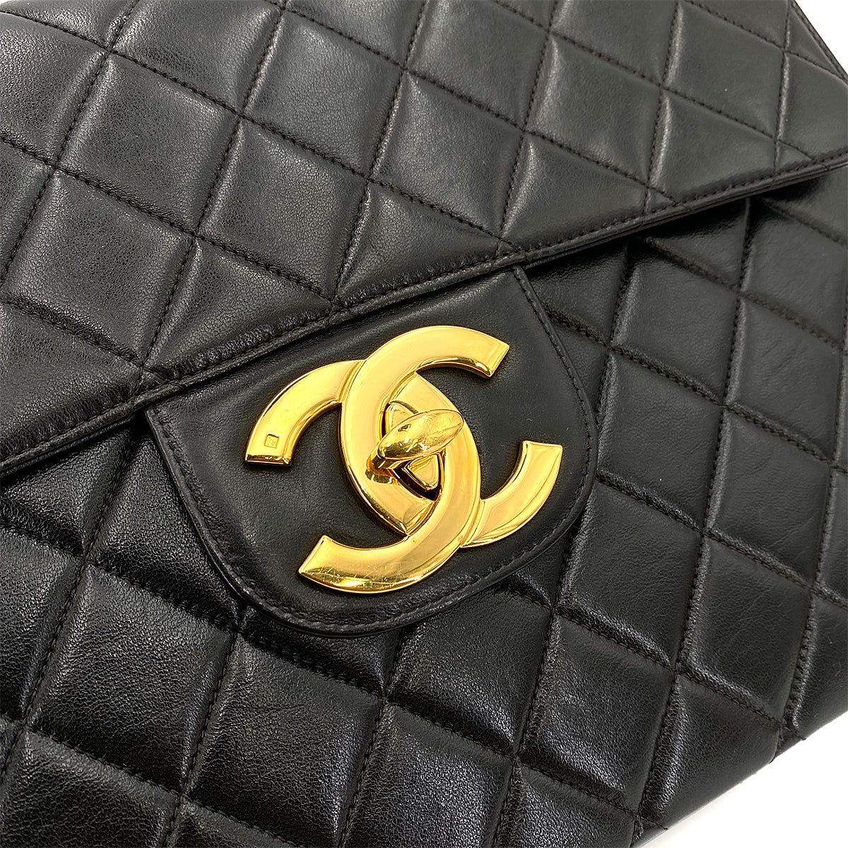 CHANEL VINTAGE JUMBO MATELASSE 30 CHAIN SHOULDER BAG BLACK LAMB SKIN 90243552