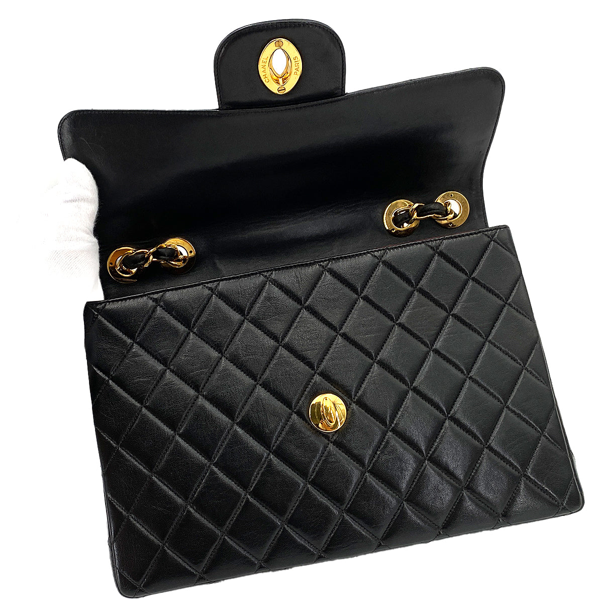 CHANEL VINTAGE JUMBO MATELASSE 30 CHAIN SHOULDER BAG BLACK LAMB SKIN 90243552
