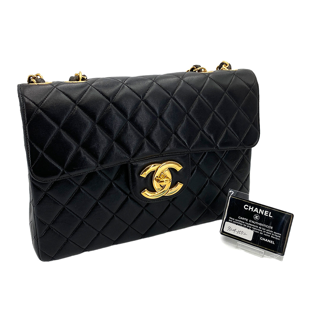 CHANEL VINTAGE JUMBO MATELASSE 30 CHAIN SHOULDER BAG BLACK LAMB SKIN 90243552