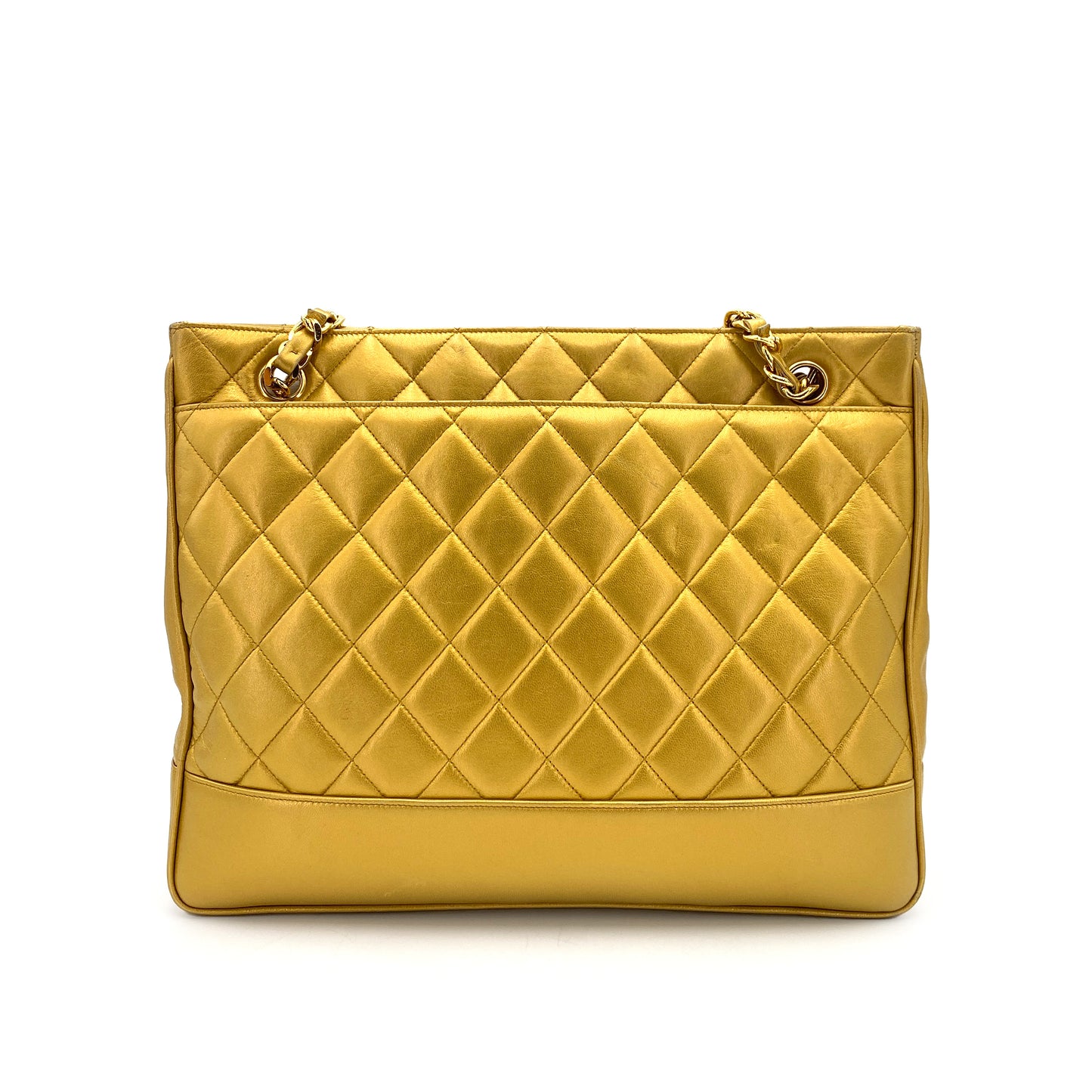 CHANEL VINTAGE MATELASSE CHAIN TOTE BAG GOLD LAMB SKIN 90243554