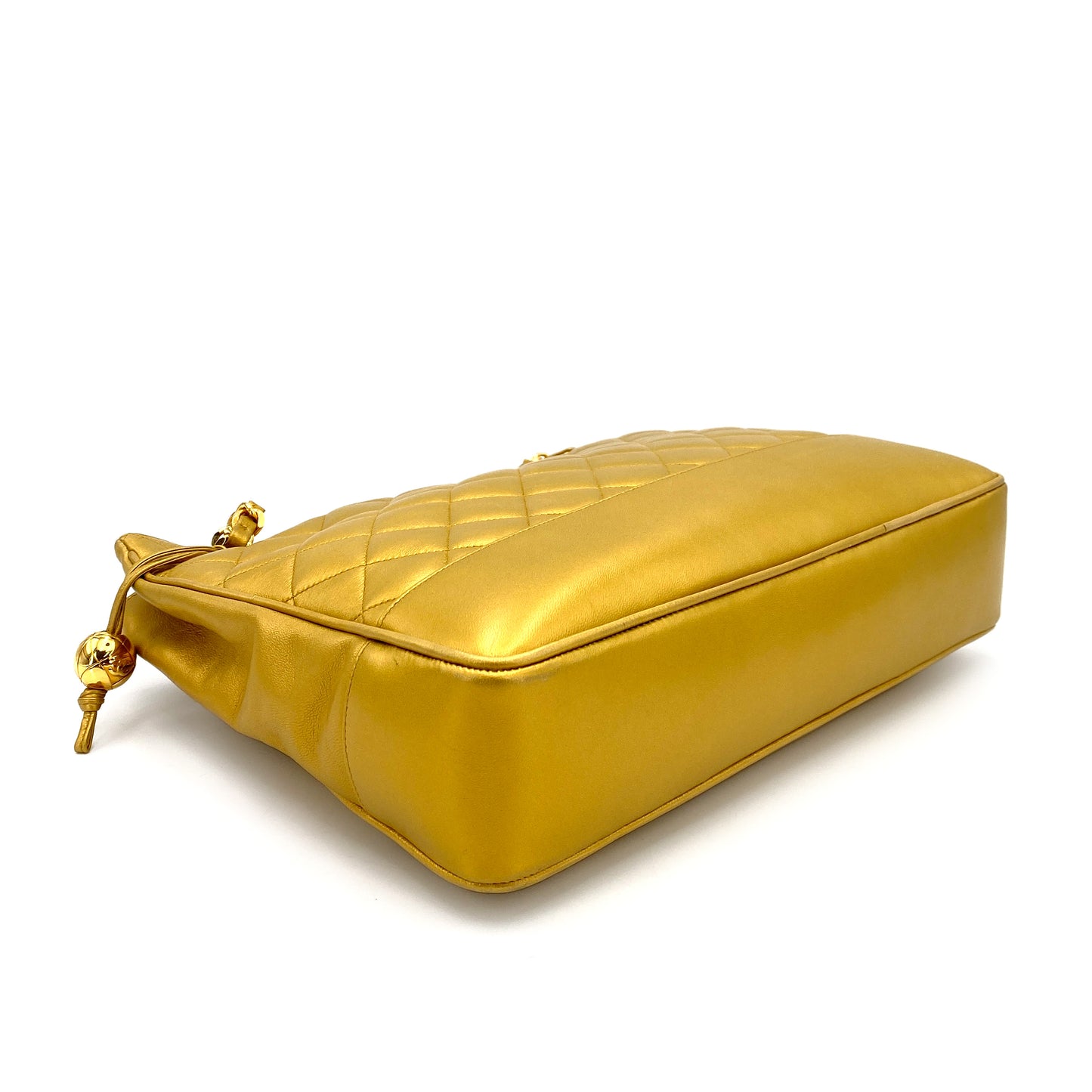 CHANEL VINTAGE MATELASSE CHAIN TOTE BAG GOLD LAMB SKIN 90243554