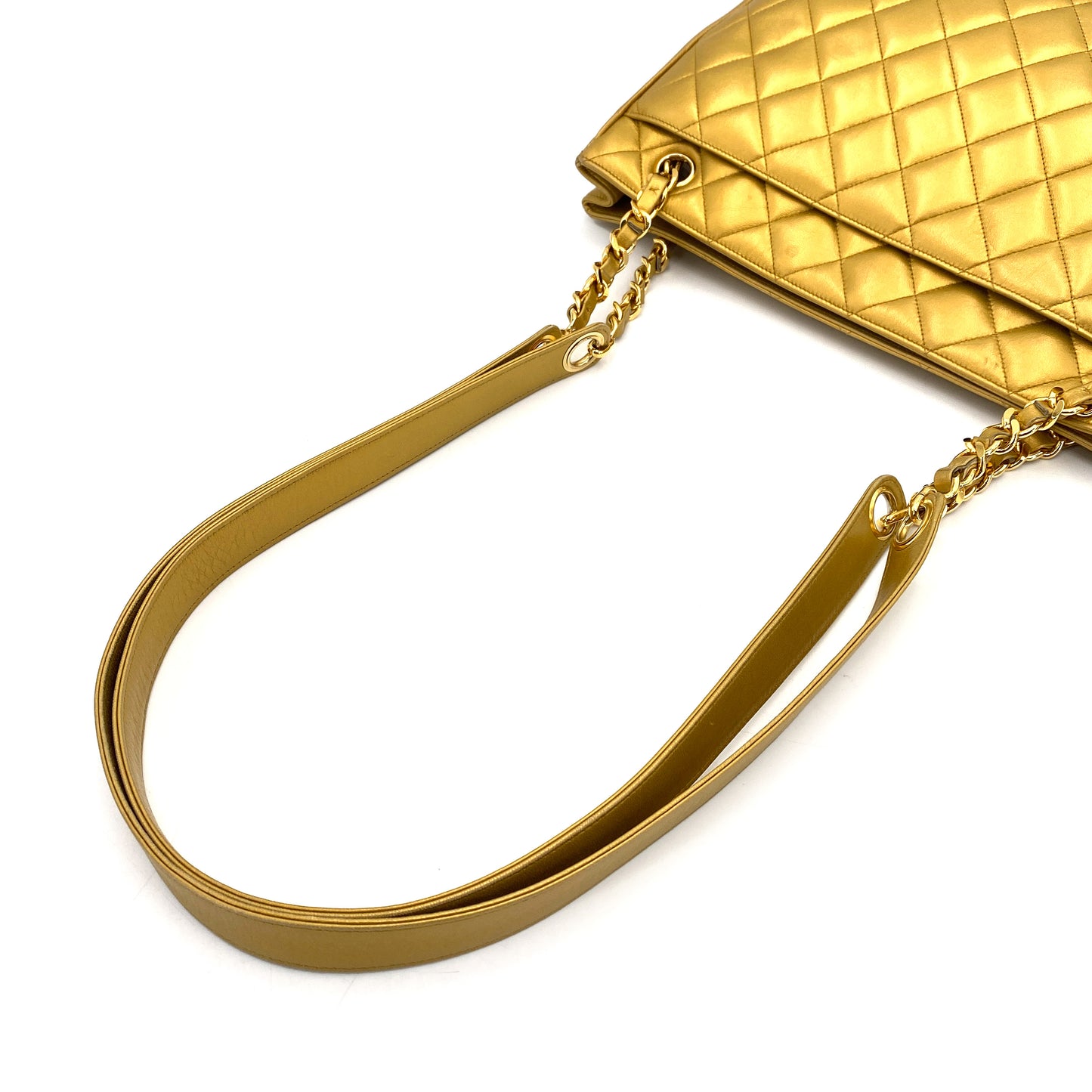 CHANEL VINTAGE MATELASSE CHAIN TOTE BAG GOLD LAMB SKIN 90243554