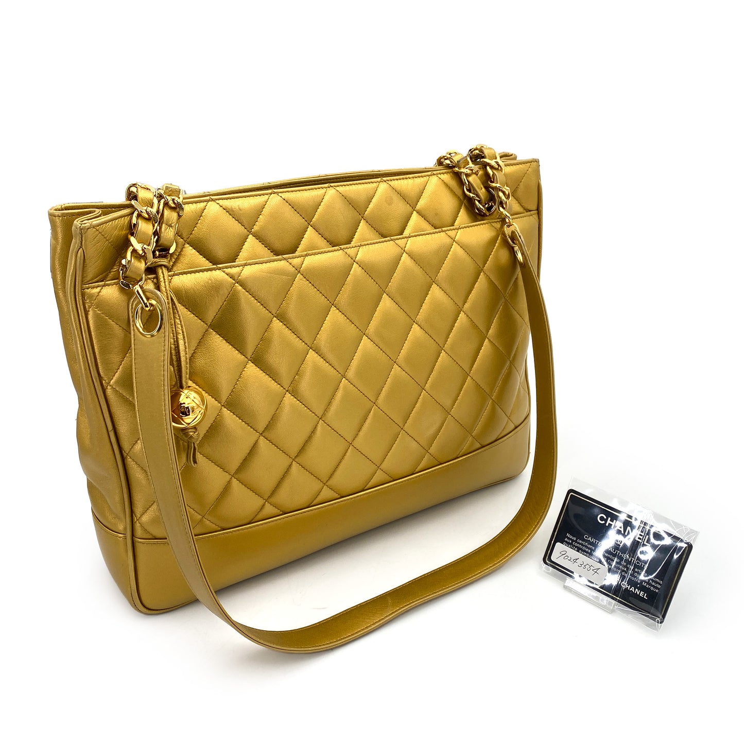 CHANEL VINTAGE MATELASSE CHAIN TOTE BAG GOLD LAMB SKIN 90243554
