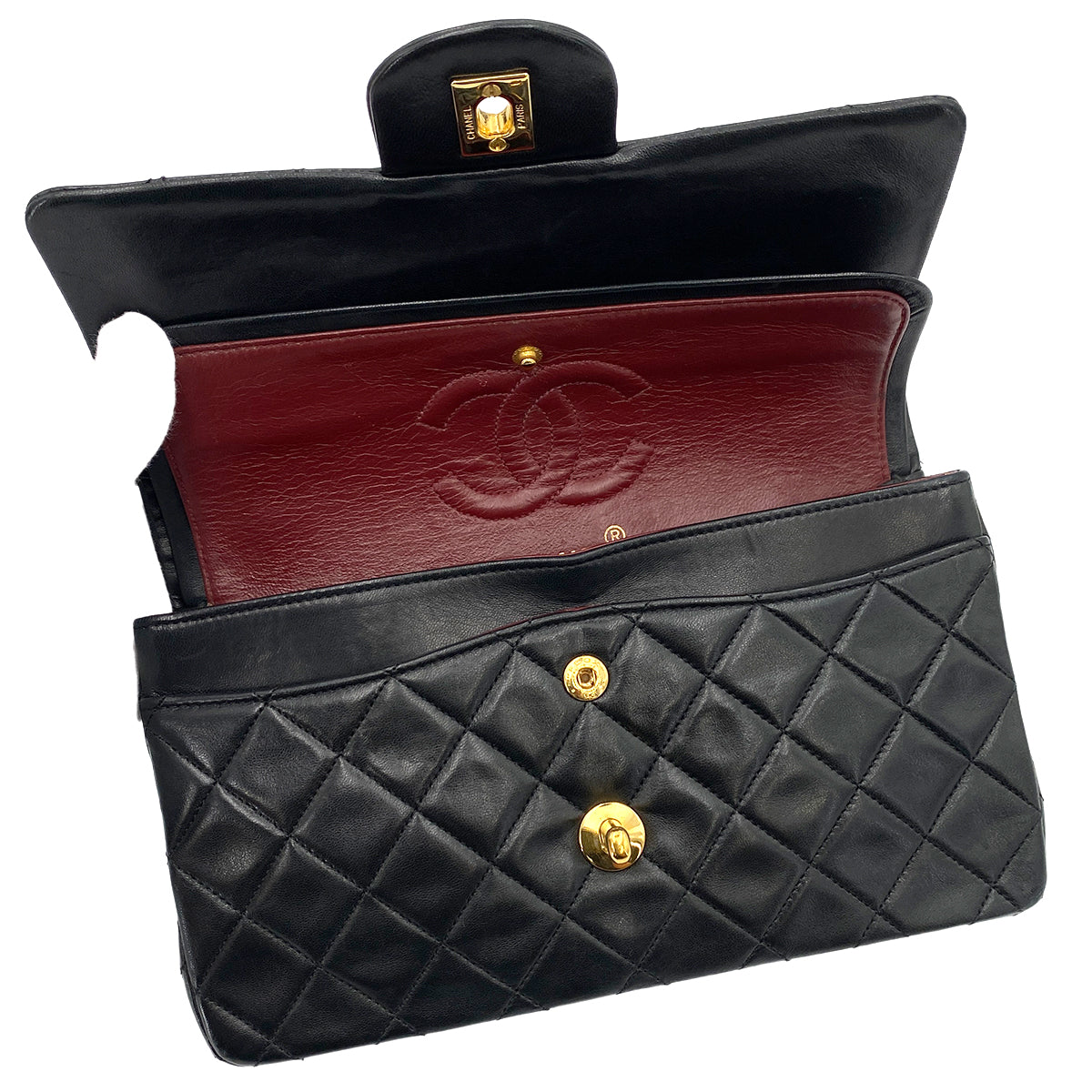 CHANEL VINTAGE CLASSIC FLAP SMALL CHAIN SHOULDER BAG BLACK LAMB SKIN 90243555