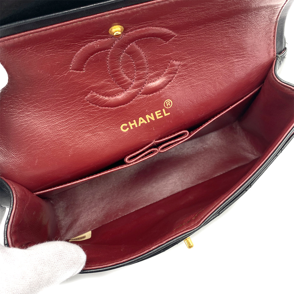 CHANEL VINTAGE CLASSIC FLAP SMALL CHAIN SHOULDER BAG BLACK LAMB SKIN 90243555