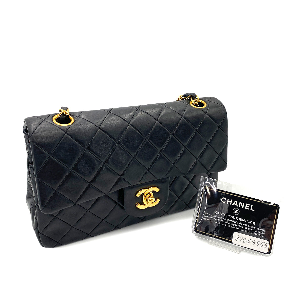 CHANEL VINTAGE CLASSIC FLAP SMALL CHAIN SHOULDER BAG BLACK LAMB SKIN 90243555