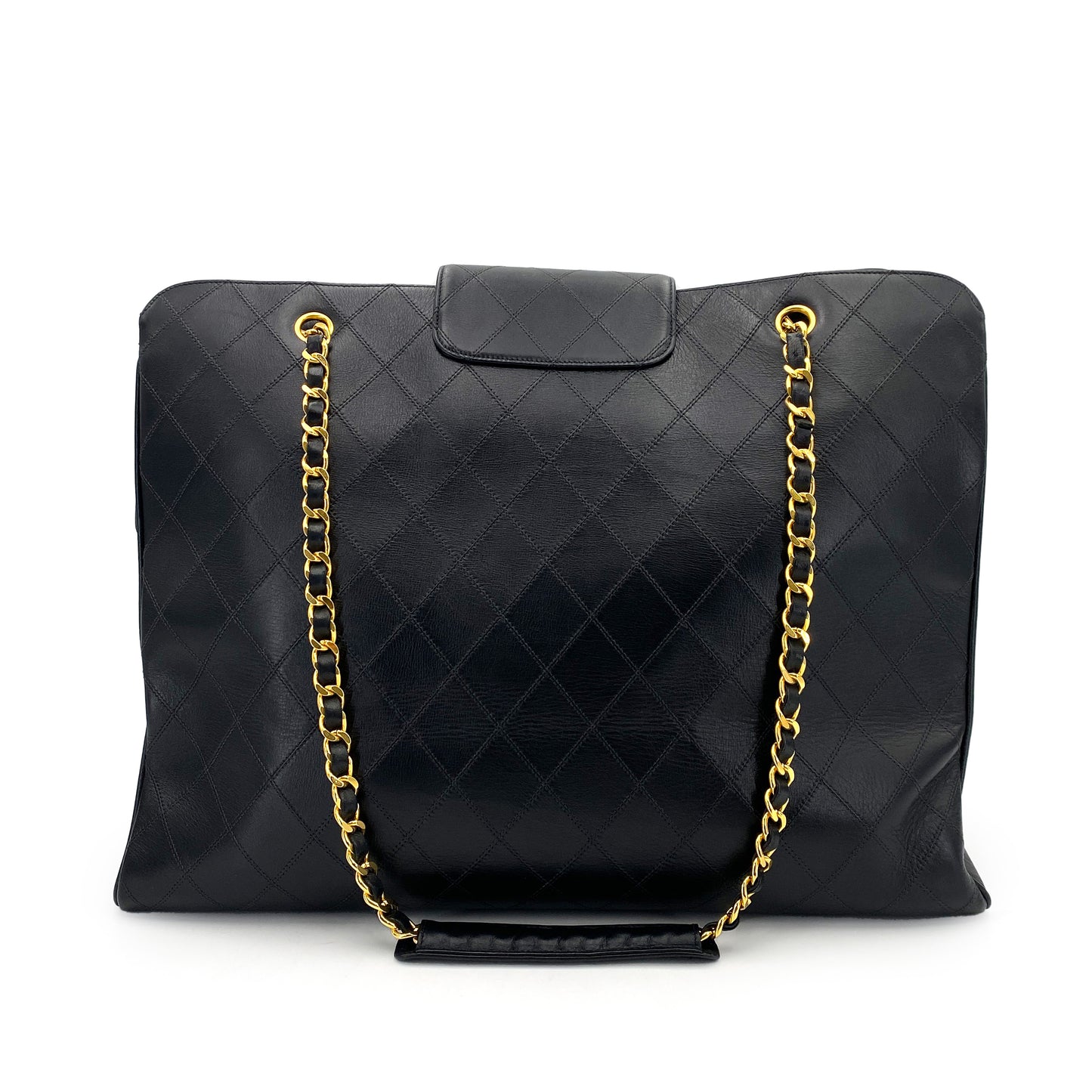 CHANEL VINTAGE SUPER MODEL BICOLORE CHAIN TOTE BAG BLACK LAMB SKIN 90243559