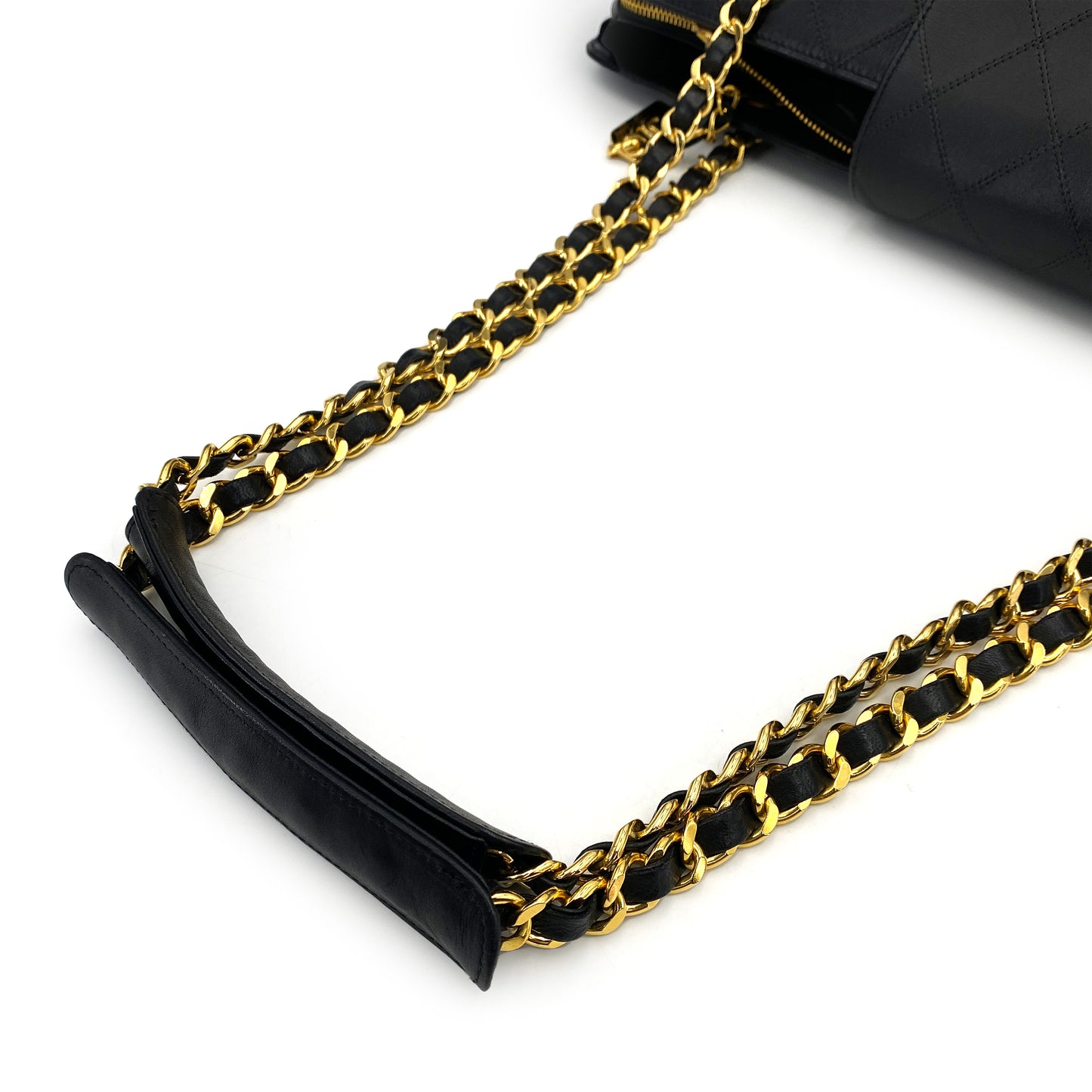 CHANEL VINTAGE SUPER MODEL BICOLORE CHAIN TOTE BAG BLACK LAMB SKIN 90243559