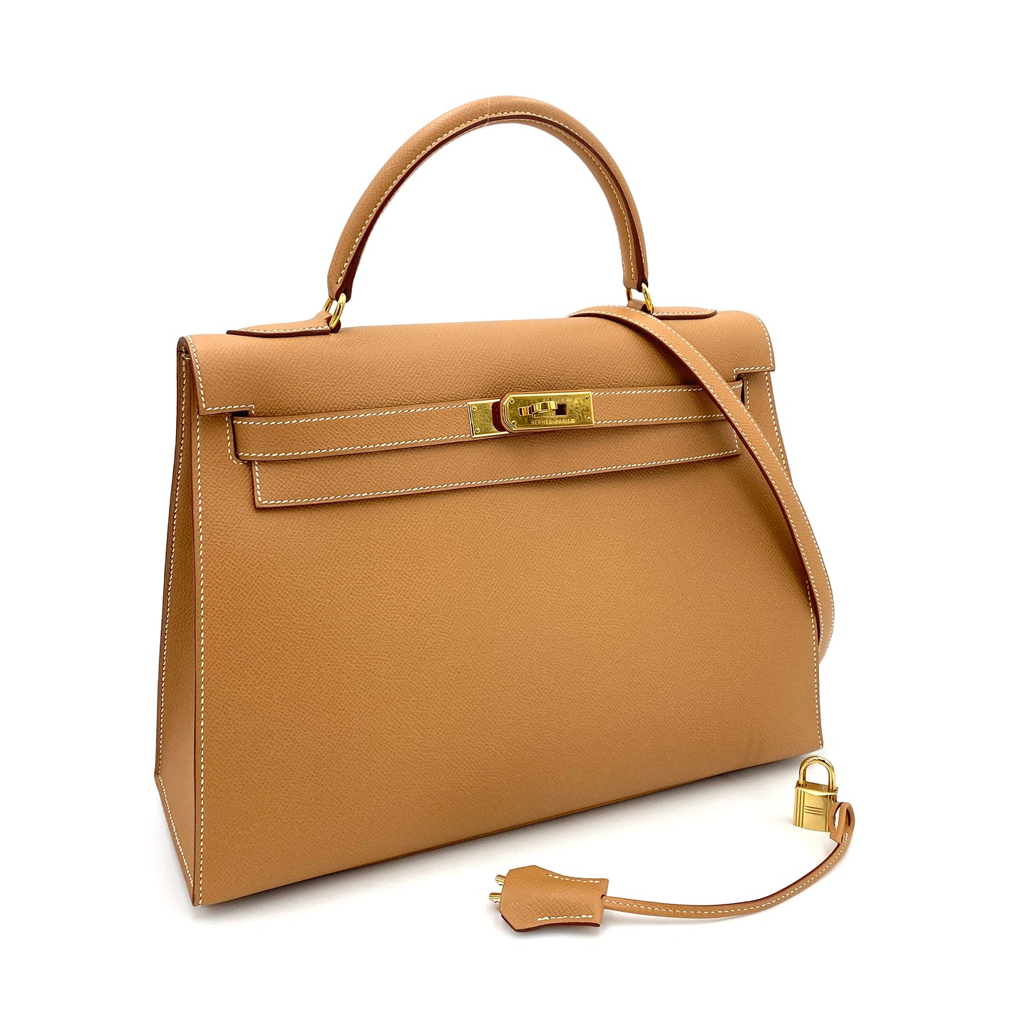 HERMES KELLY 32 SELLIER NATURAL COUCHVEL HAND SHOULDER BAG □C 90243814