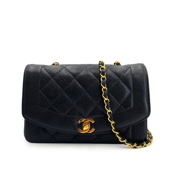 CHANEL VINTAGE DIANA SMALL CHAIN SHOULDER BAG BLACK CAVIAR SKIN 90243815 - PURPOSE