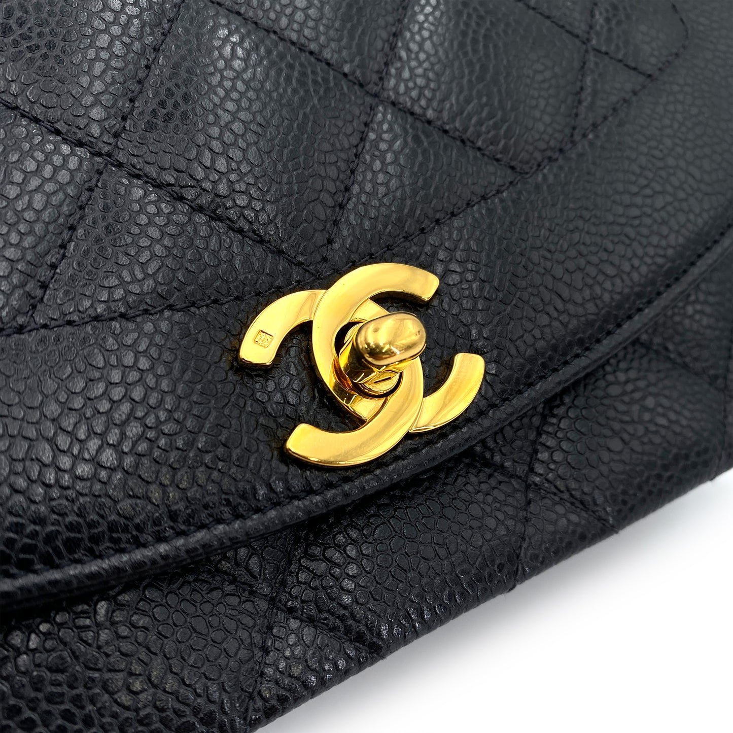 CHANEL VINTAGE DIANA SMALL CHAIN SHOULDER BAG BLACK CAVIAR SKIN 90243815