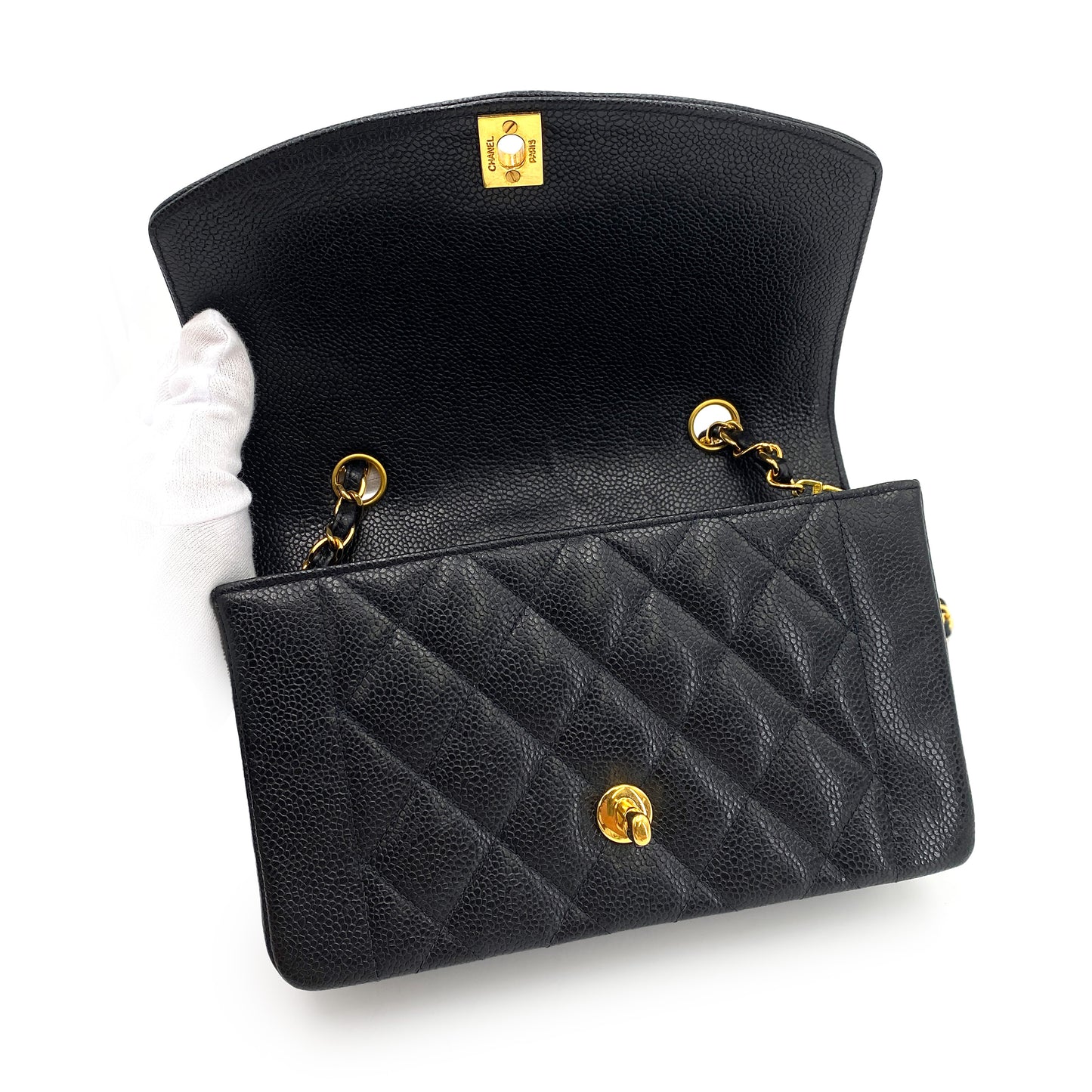 CHANEL VINTAGE DIANA SMALL CHAIN SHOULDER BAG BLACK CAVIAR SKIN 90243815