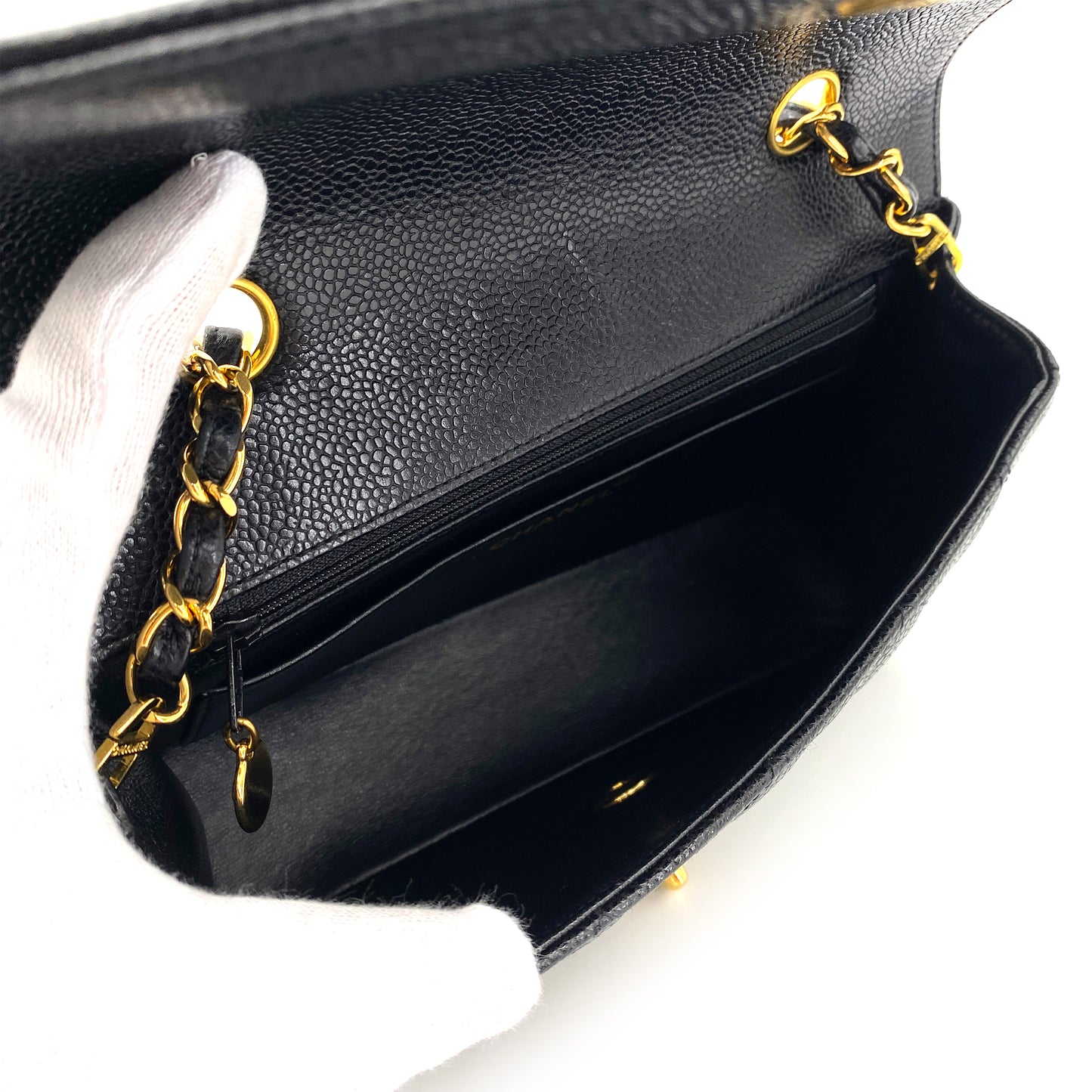 CHANEL VINTAGE DIANA SMALL CHAIN SHOULDER BAG BLACK CAVIAR SKIN 90243815