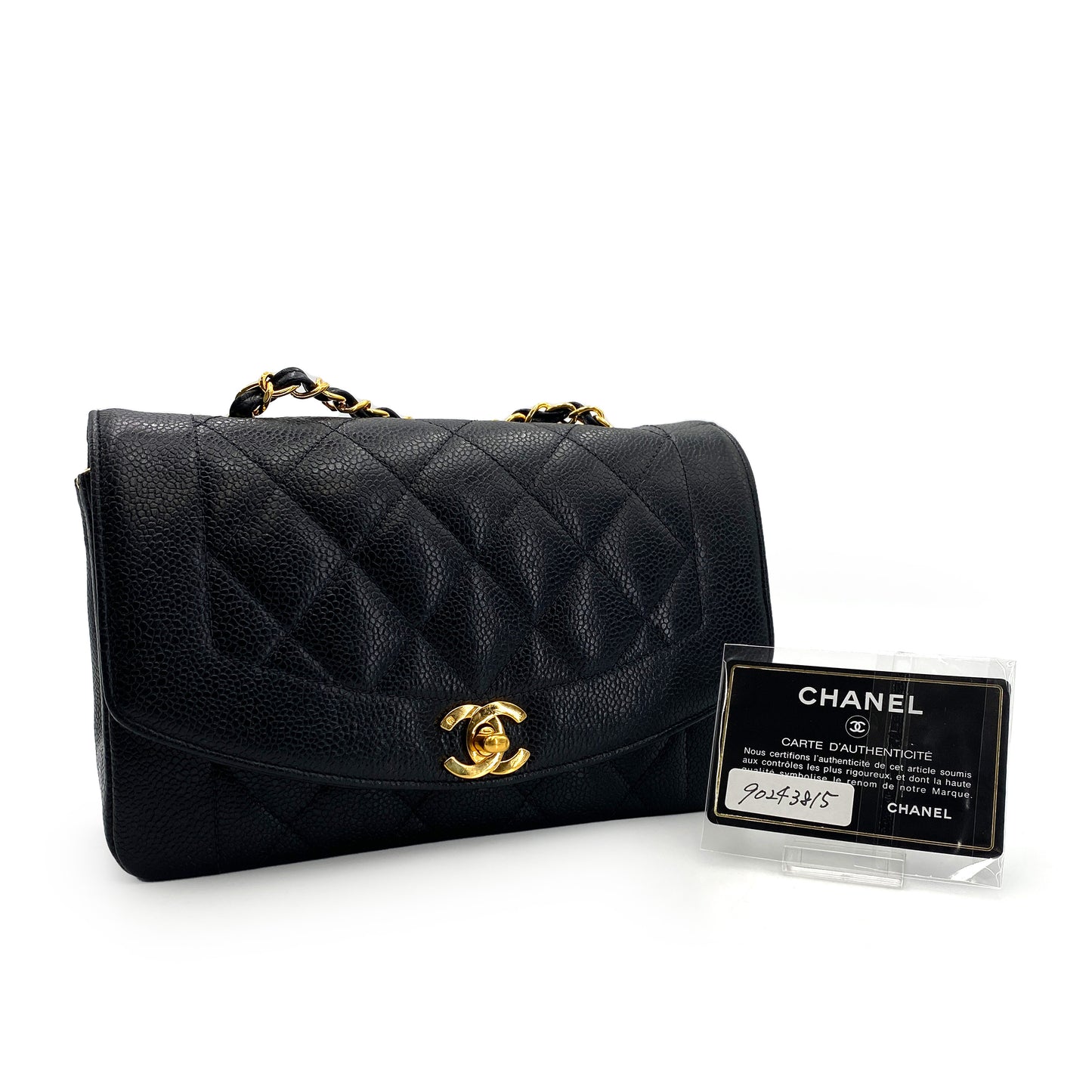 CHANEL VINTAGE DIANA SMALL CHAIN SHOULDER BAG BLACK CAVIAR SKIN 90243815