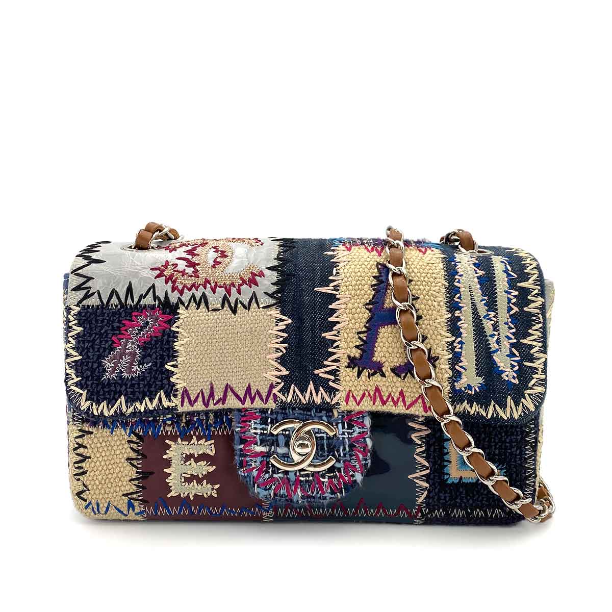 CHANEL CHAIN SHOULDER BAG PATCHWORK MULTICOLOR CANVAS LEATHER 90243816