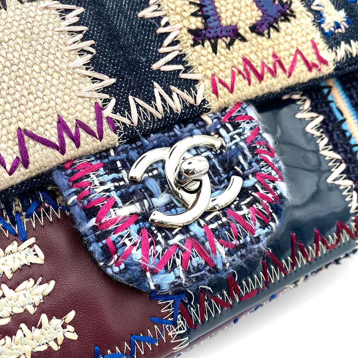 CHANEL CHAIN SHOULDER BAG PATCHWORK MULTICOLOR CANVAS LEATHER 90243816