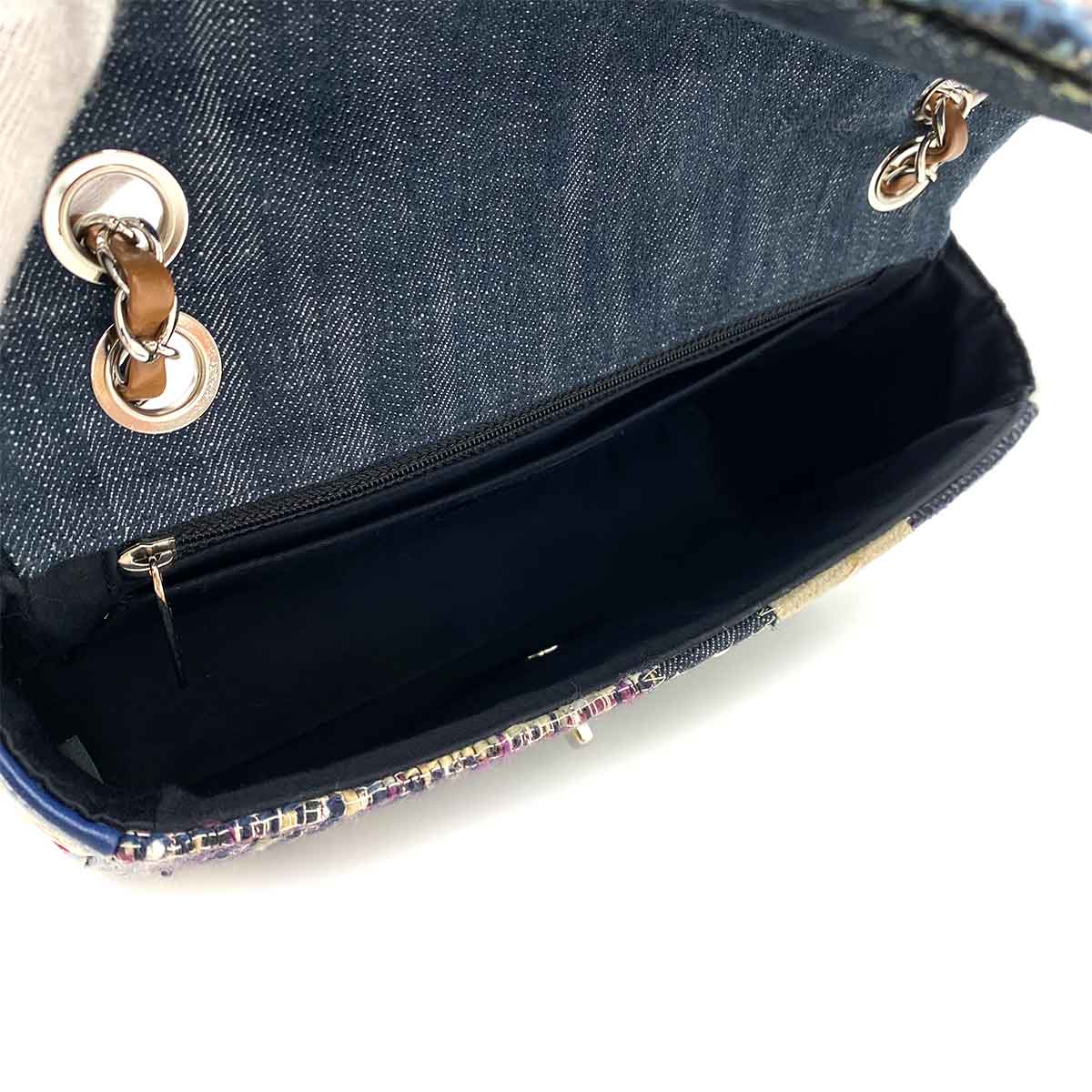 CHANEL CHAIN SHOULDER BAG PATCHWORK MULTICOLOR CANVAS LEATHER 90243816